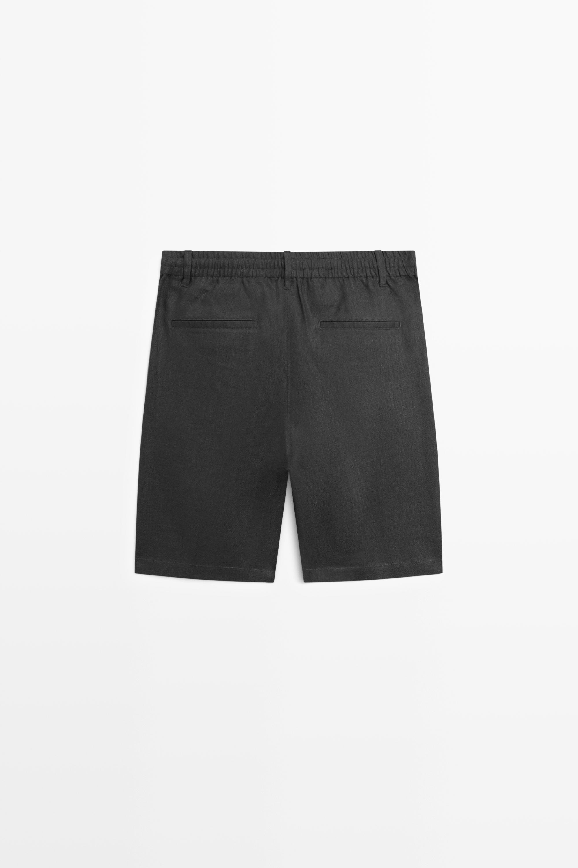 Linen co-ord elastic waist Bermuda shorts — PETROL BLUE