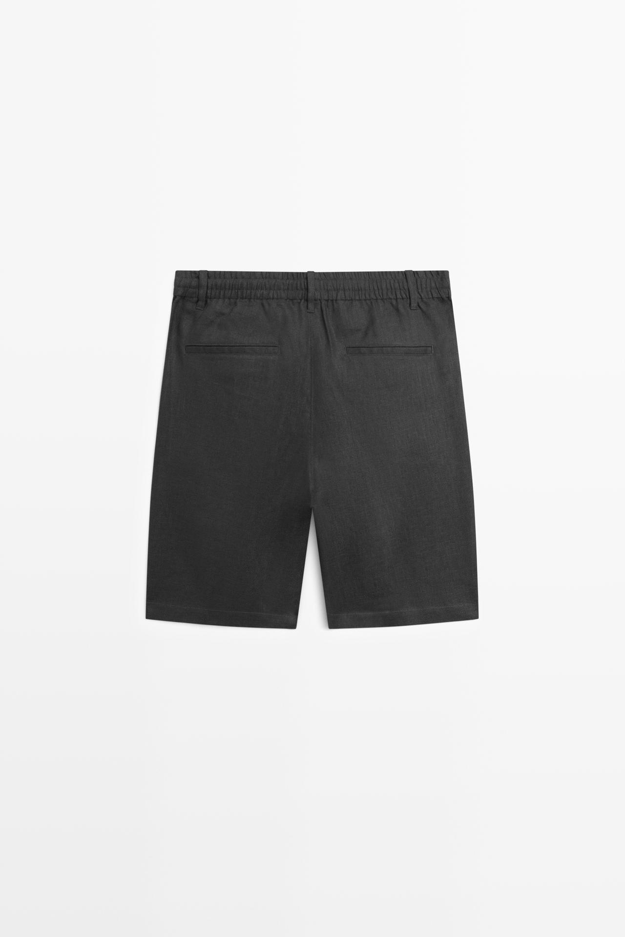 Linen co-ord elastic waist Bermuda shorts — PETROL BLUE