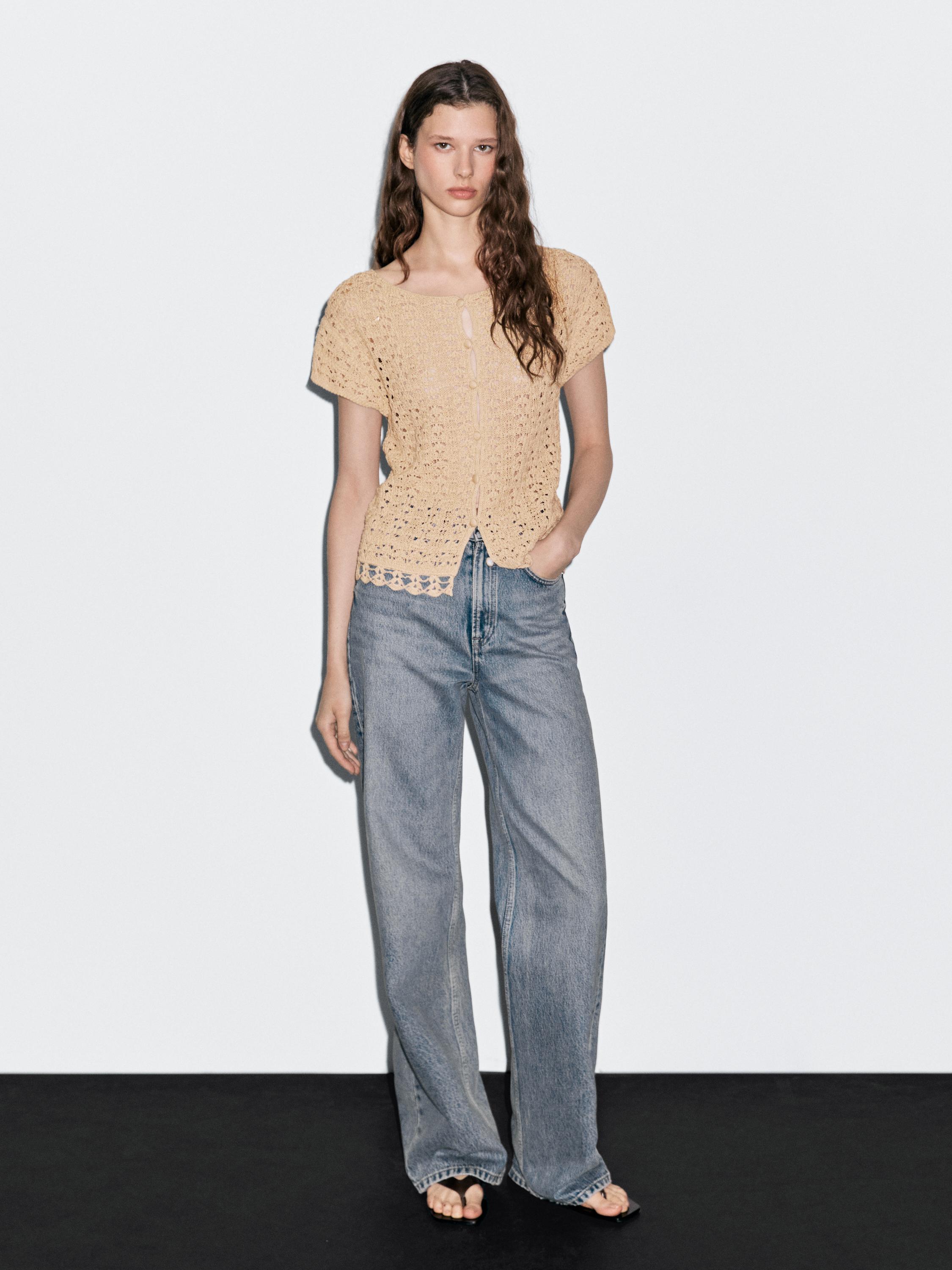 "Áo cardigan len móc kiểu cutwork