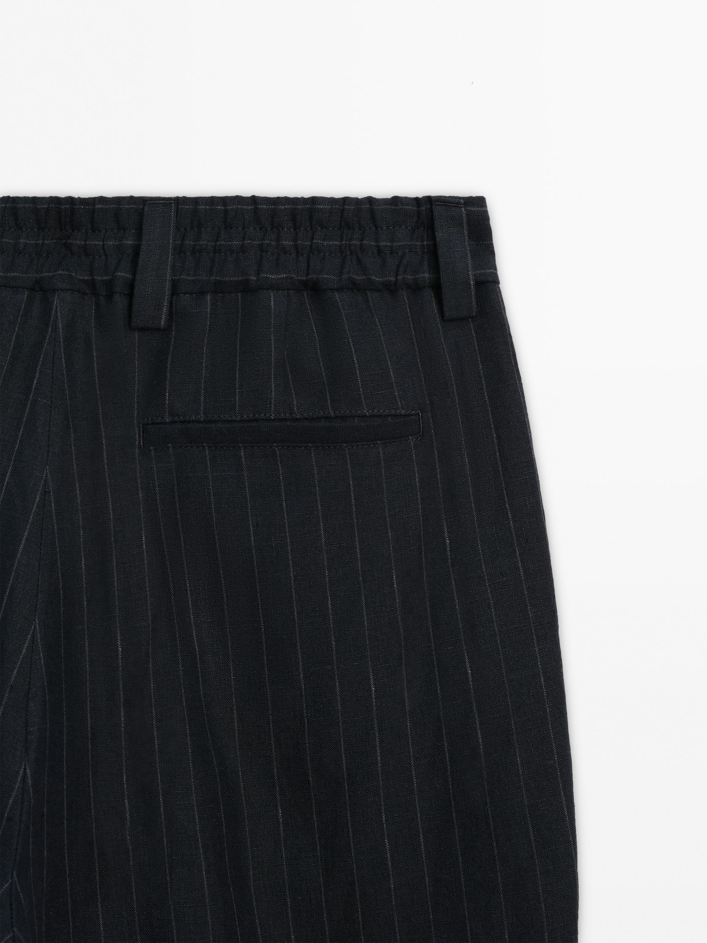 100% linen striped trousers