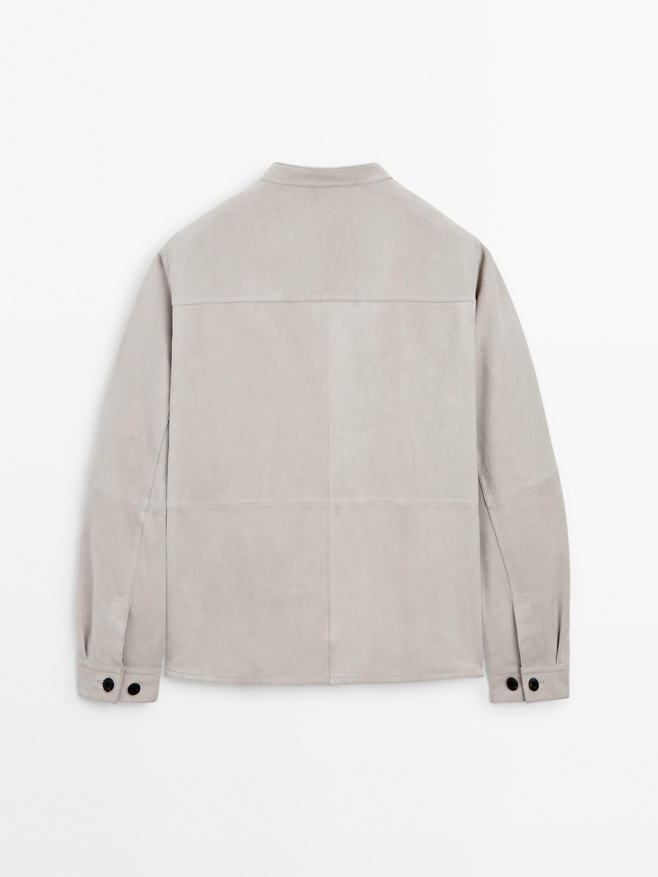 Suede leather shirt with stand collar