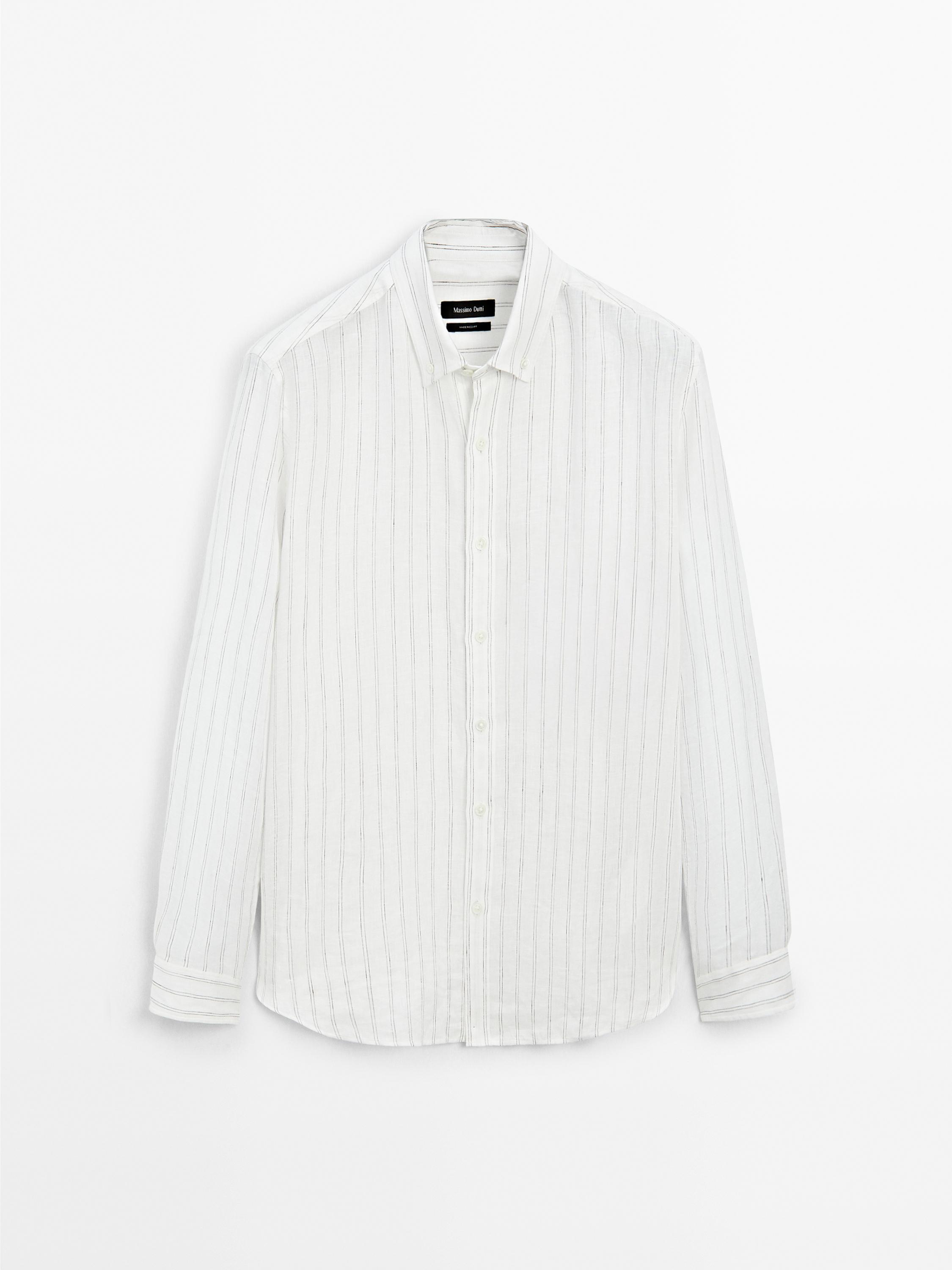 100% linen regular fit striped shirt