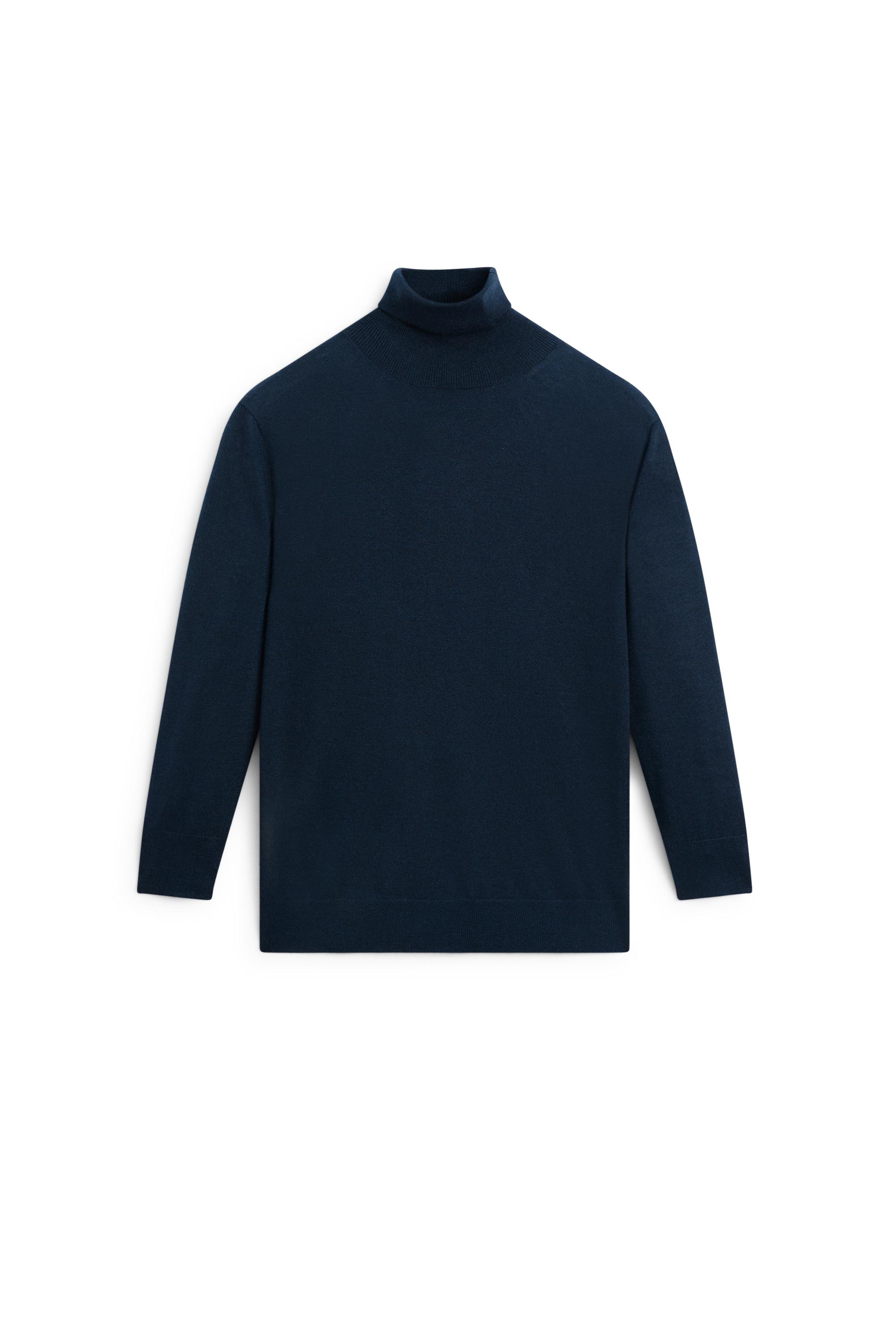 Wool blend turtleneck knit sweater — NAVY BLUE
