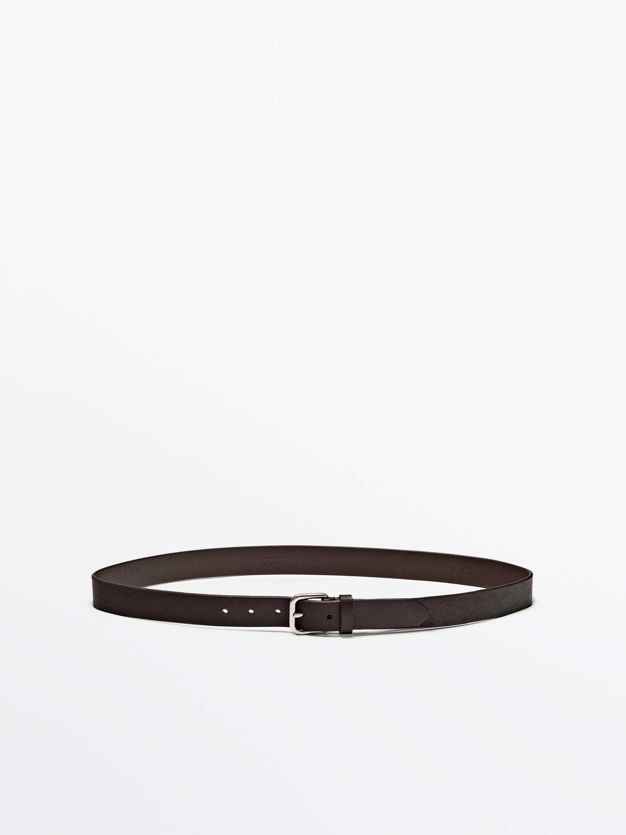 Massimo Dutti - Herre - Bælte I Nappaskind Med Firkantet Spænde - Brun - 85