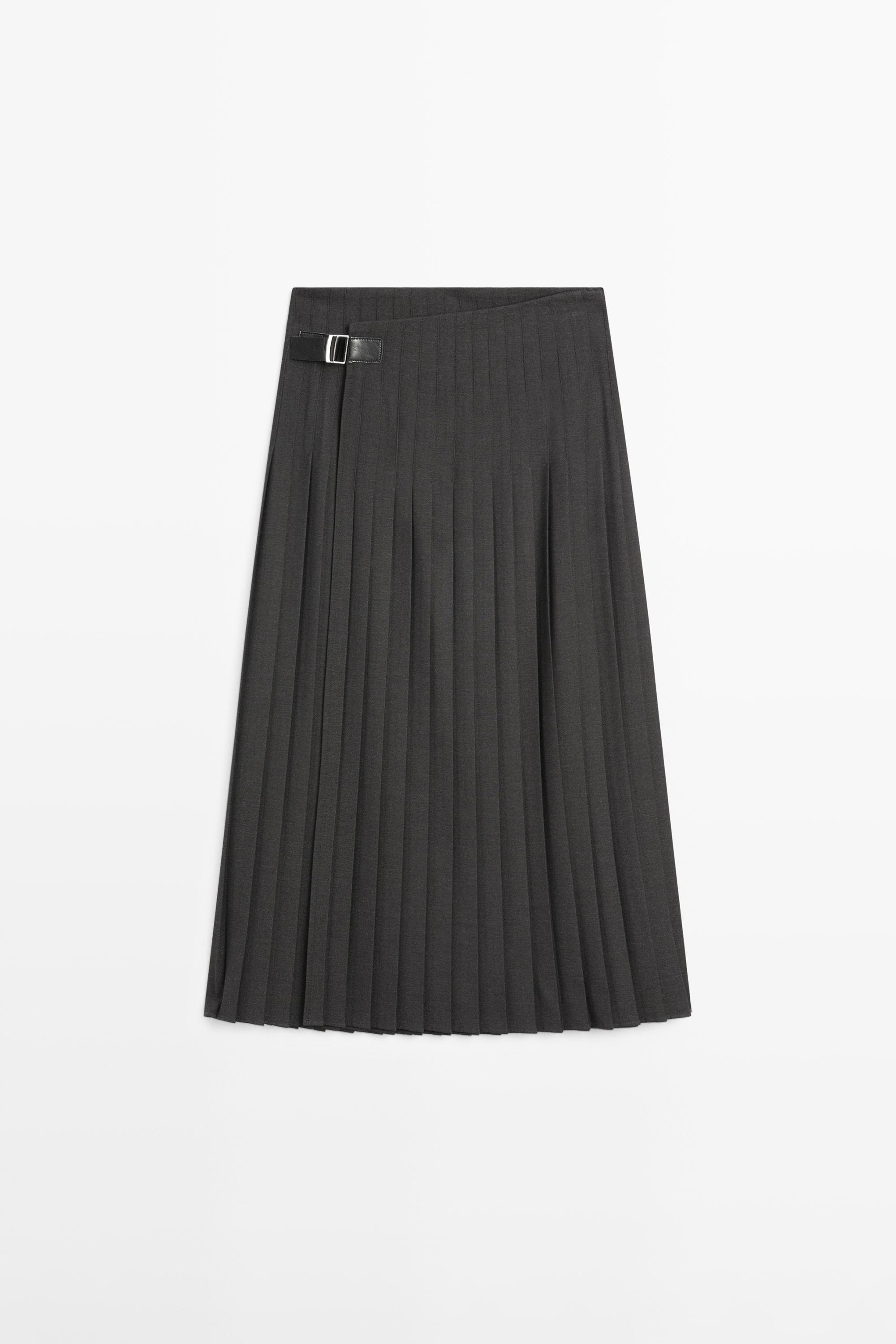 Pleated midi skirt with appliqué — GREY