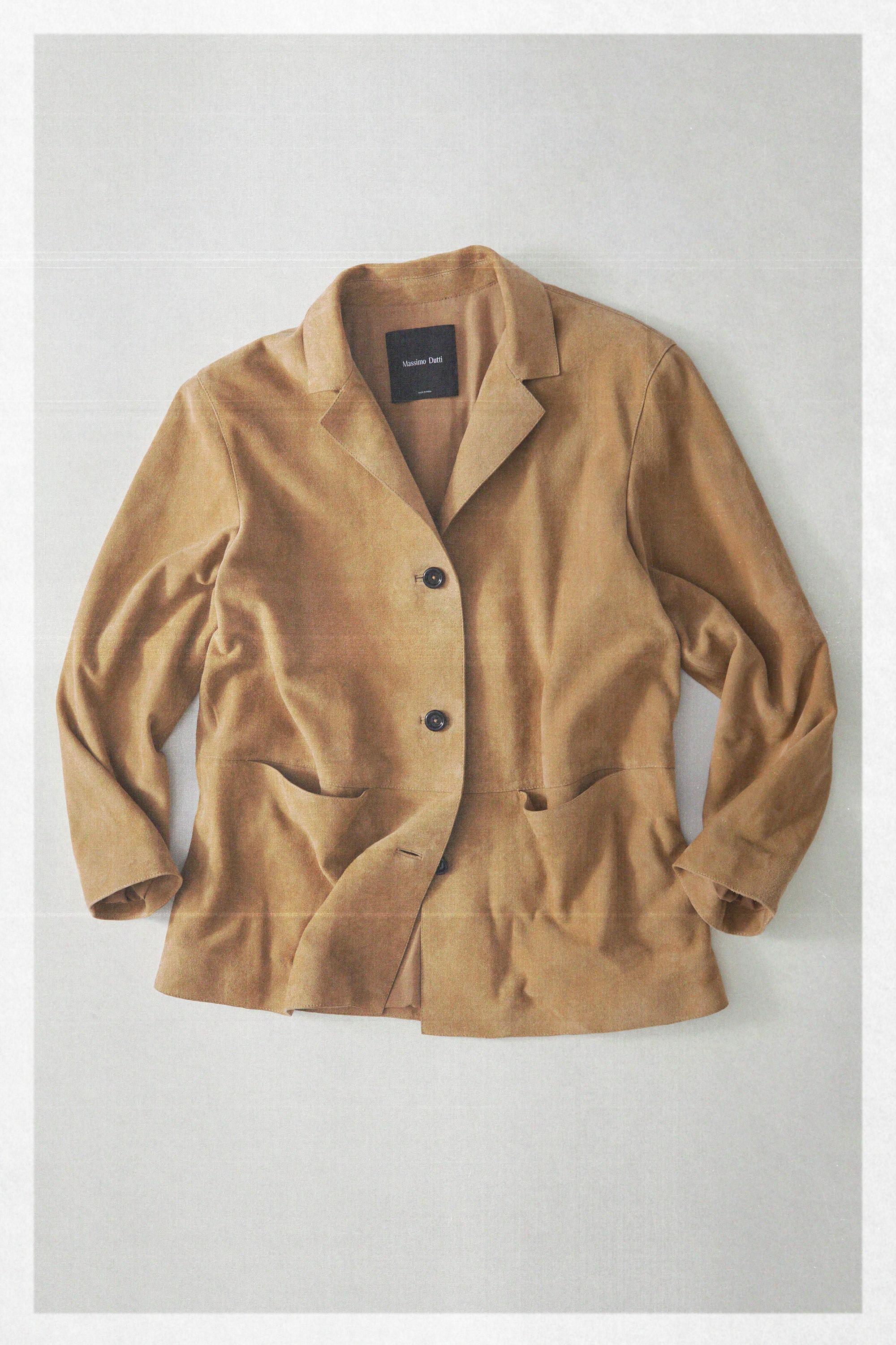 100% suede leather blazer with pocket details — SAND