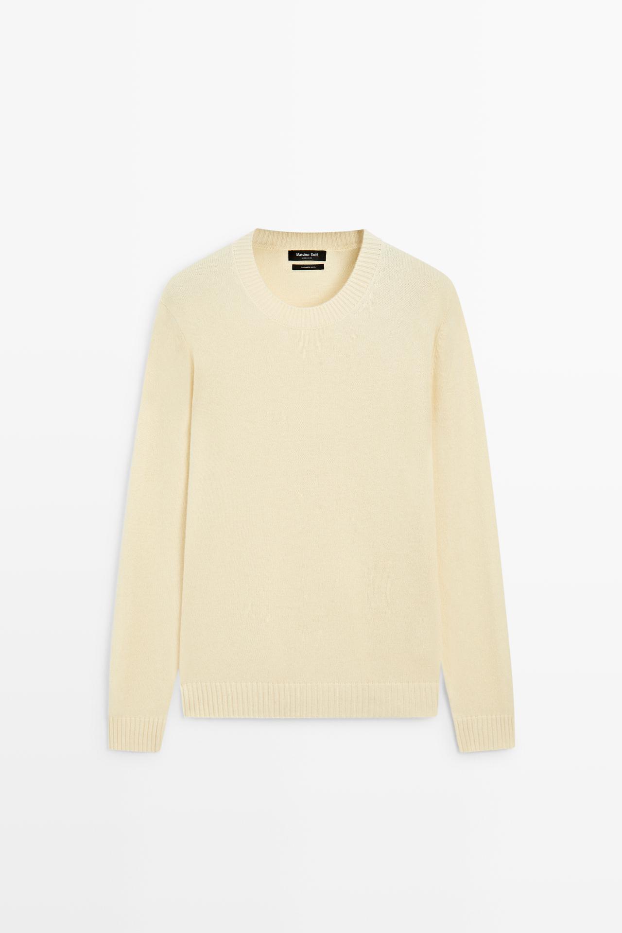 Cashmere round neck knit sweater — CREAM
