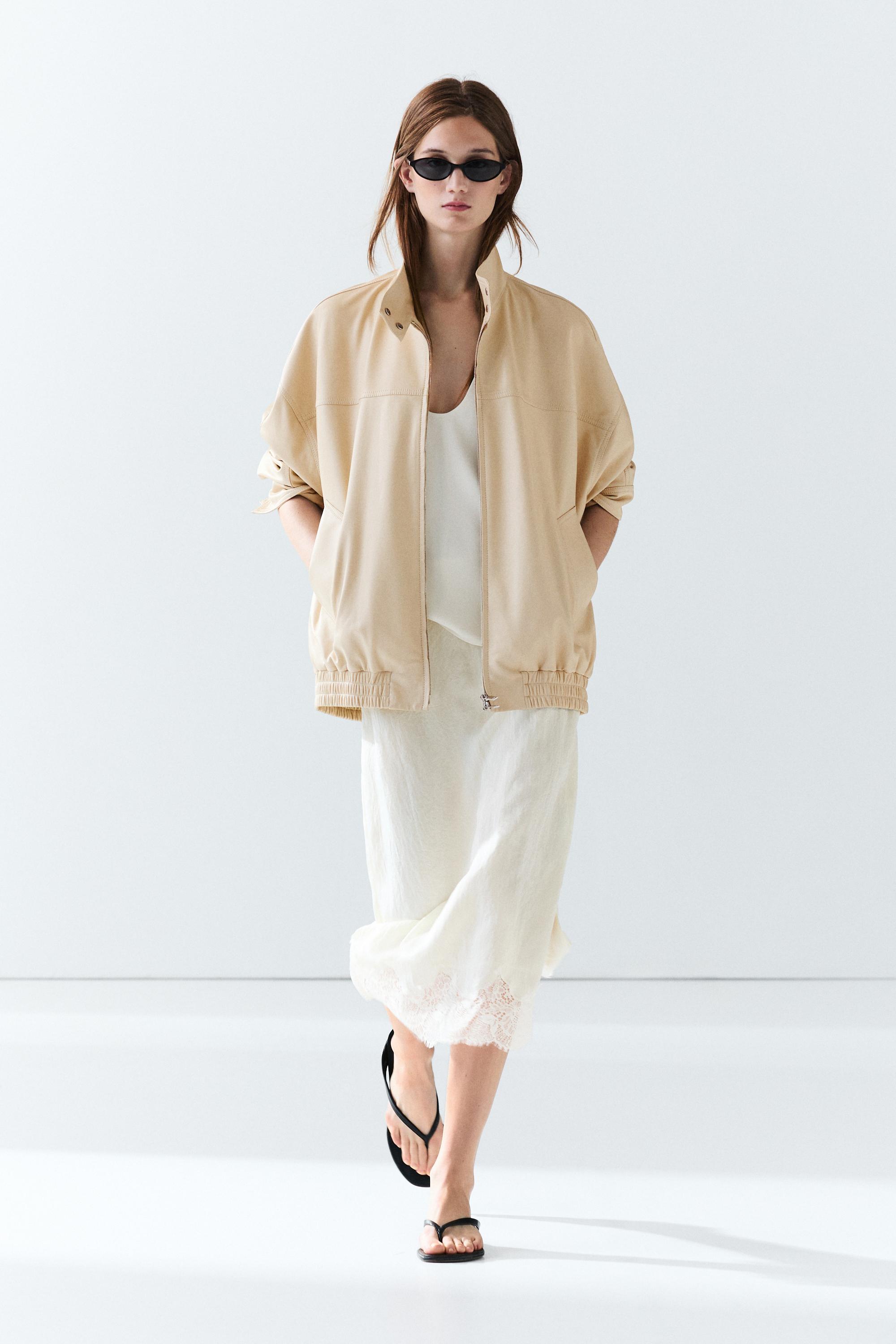 Elastic hem leather jacket — CREAM