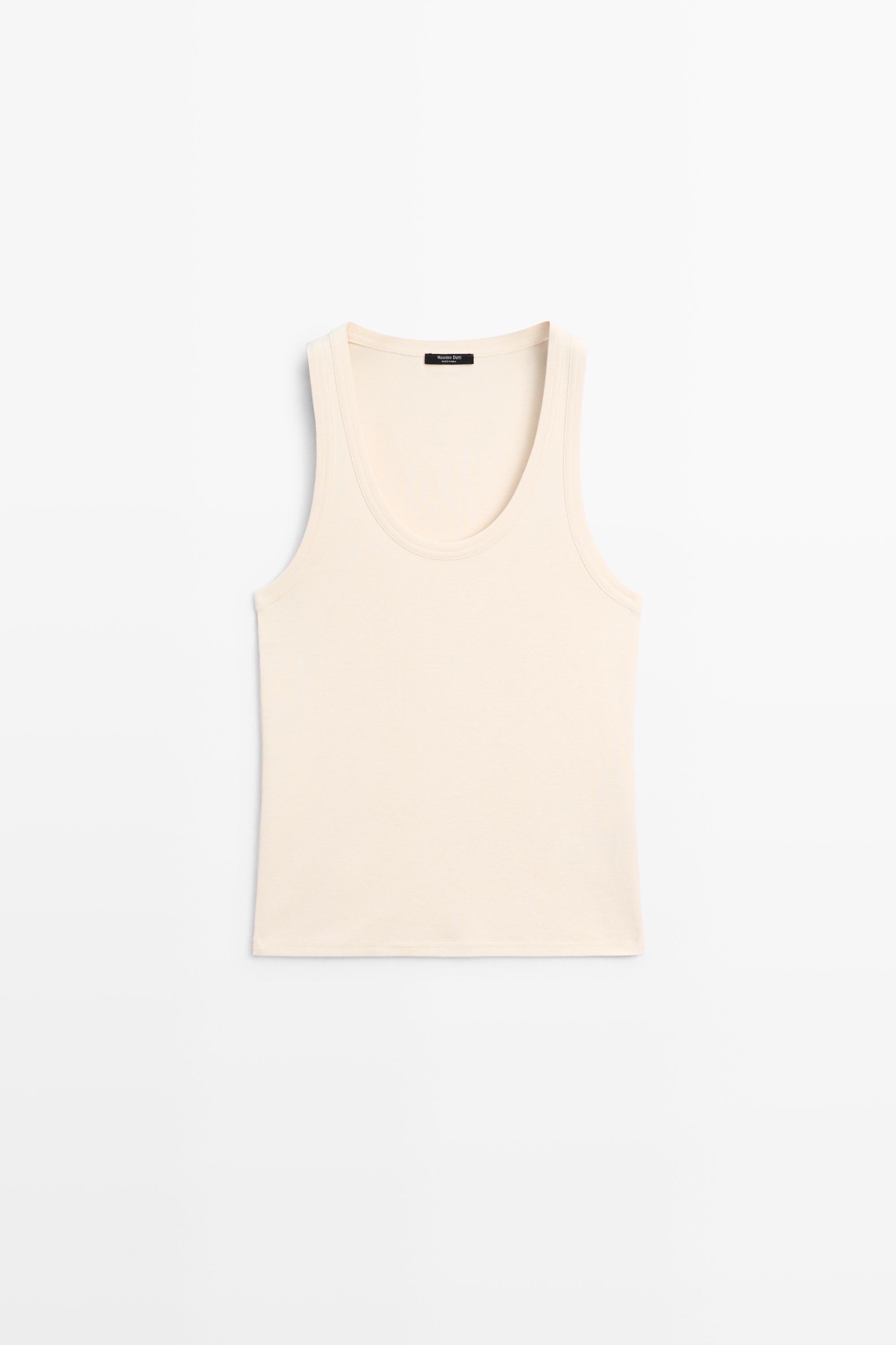 Sleeveless 100% cotton T-shirt — Beige