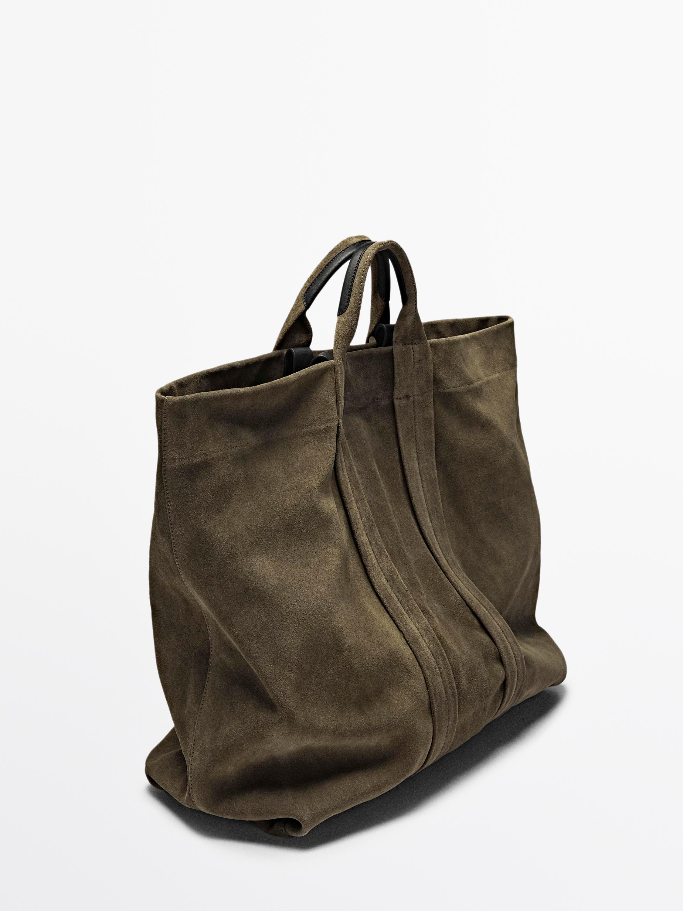 Split suede leather shopper bag