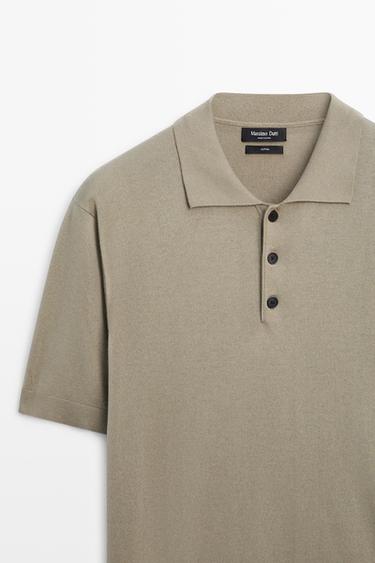 100% cotton knit short sleeve polo shirt — PALE KHAKI 4