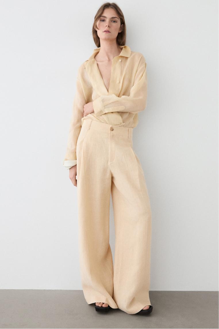 Wide-leg linen trousers with pocket detail — SAND