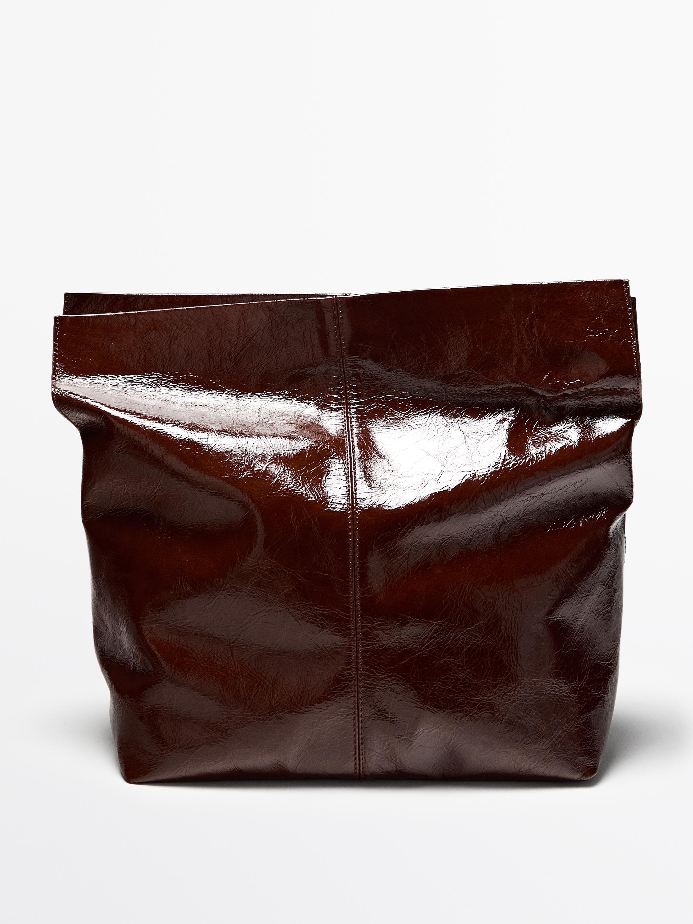 Crackled nappa leather flap bag — BROWN MARL