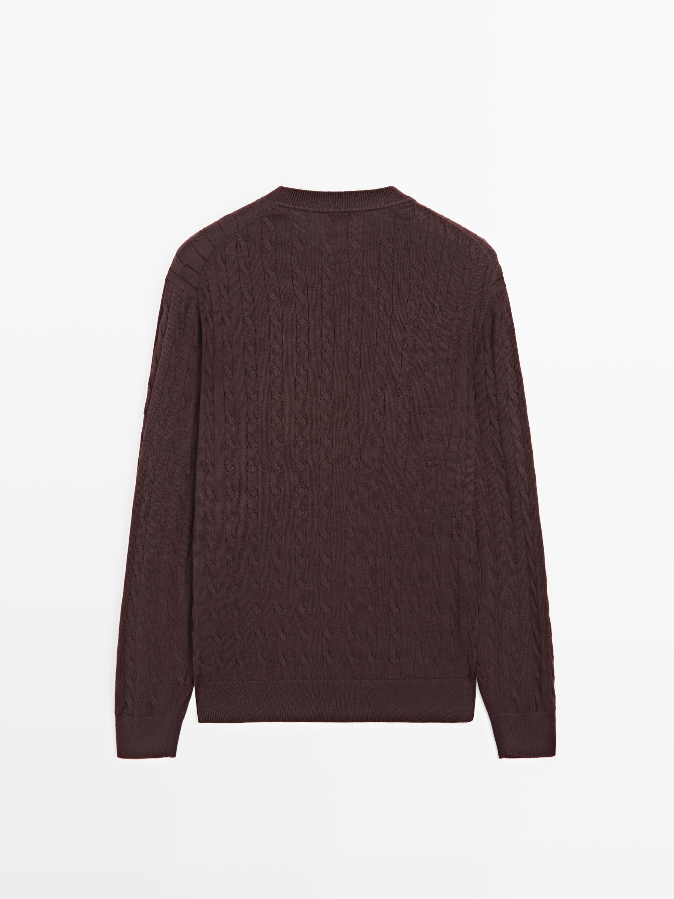 100% cotton cable-knit sweater — BURGUNDY