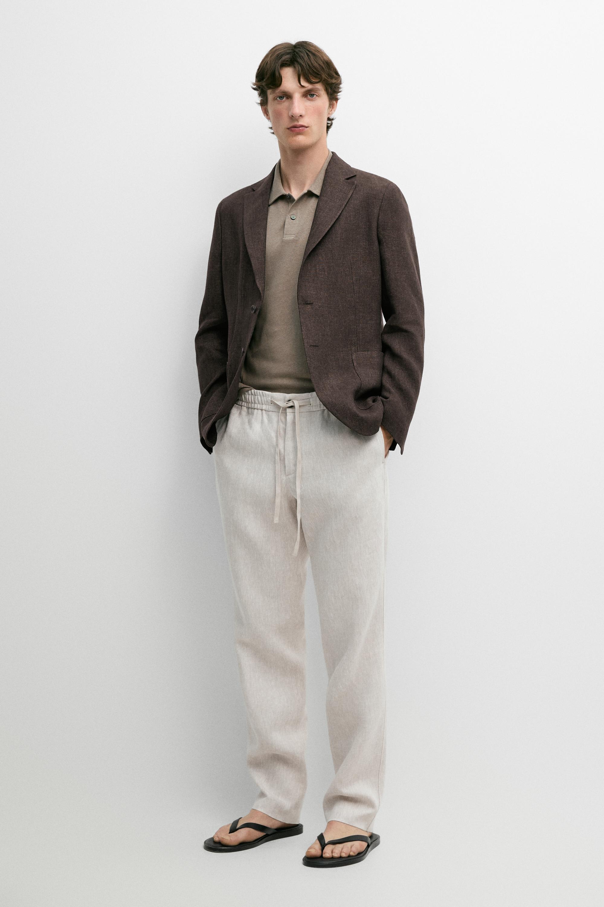 Linen jogger fit trousers — SAND BROWN