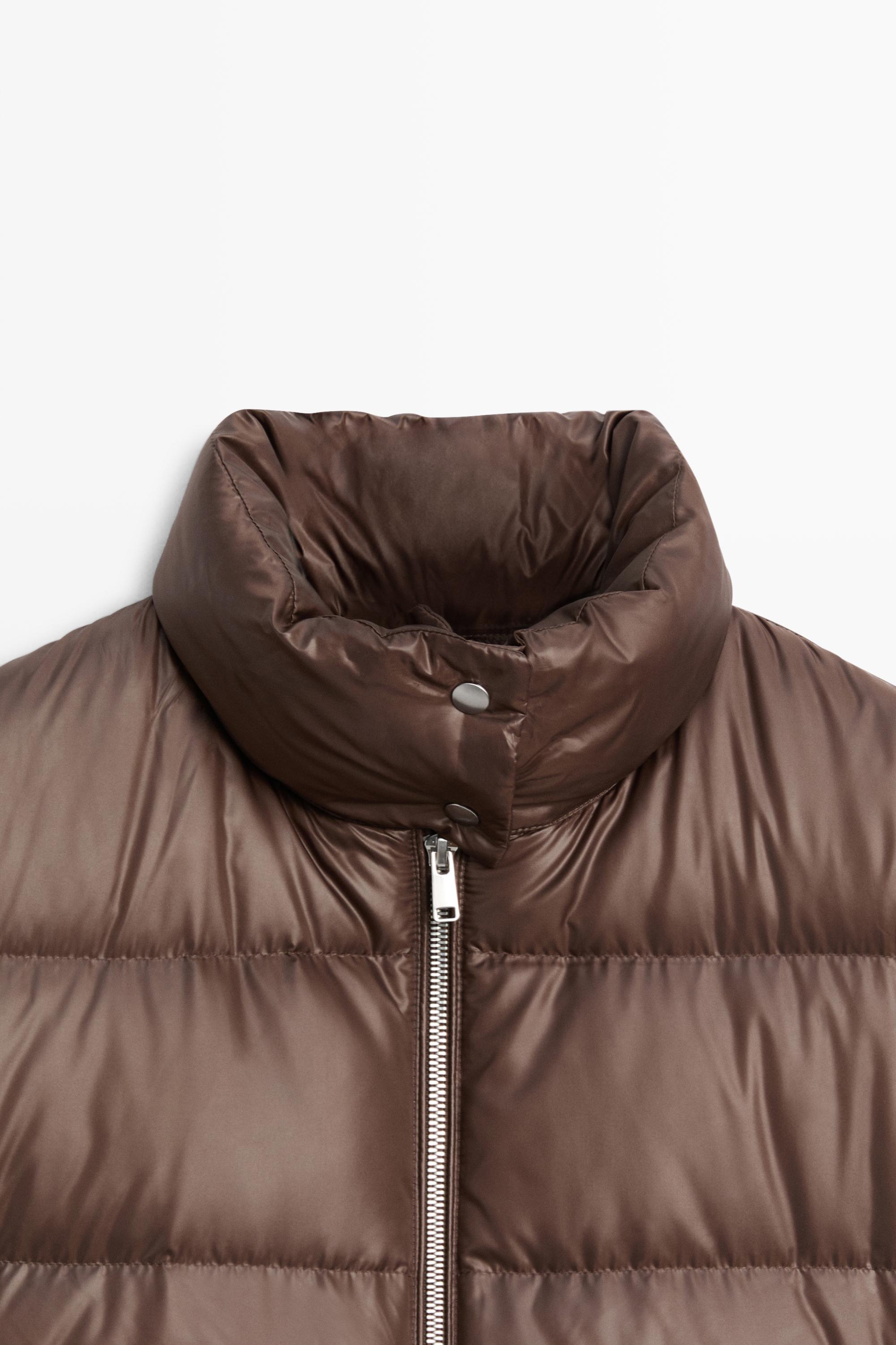 Stand collar down jacket — BROWN MARL