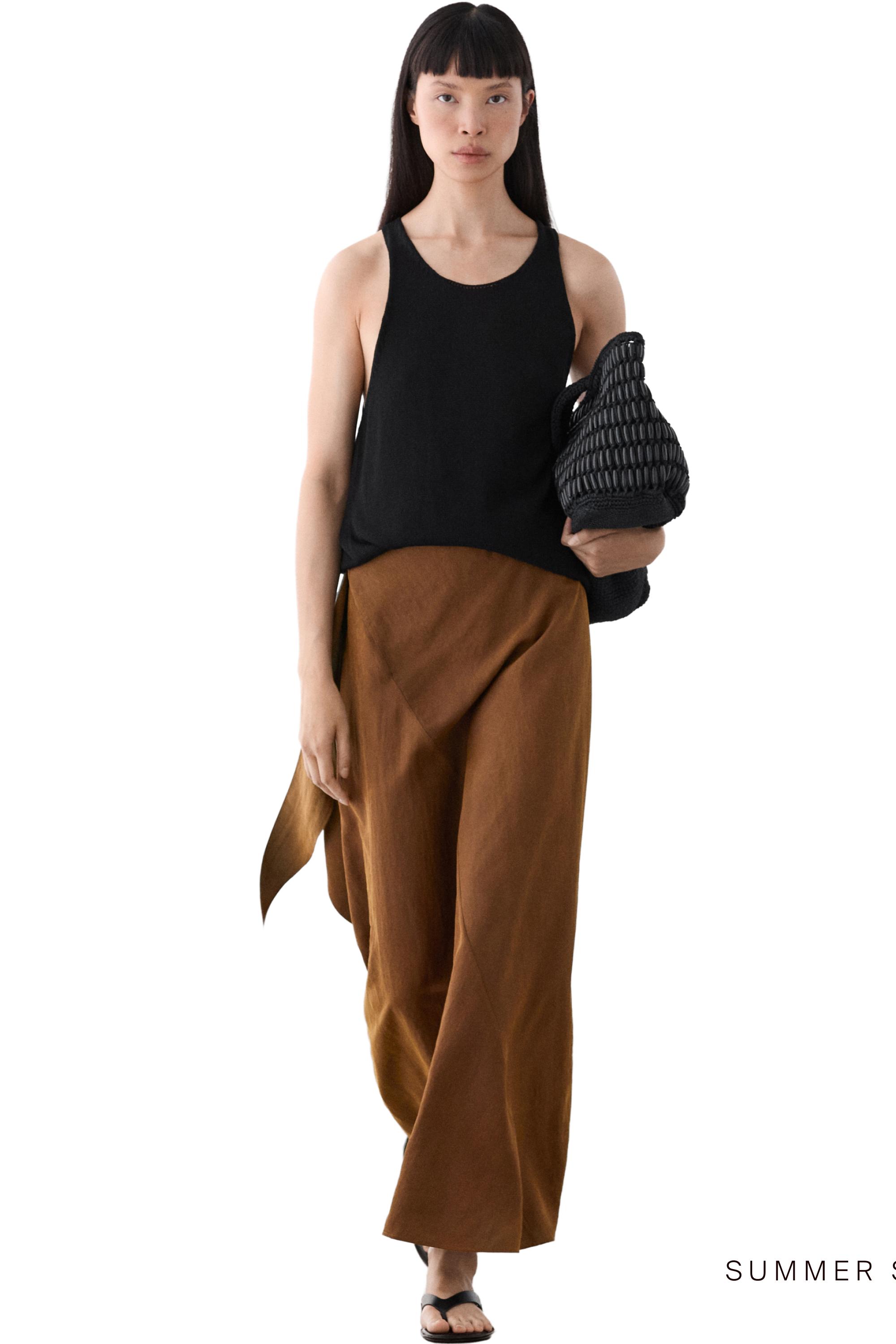 Midi skirt with pareo tie detail — BEIGE