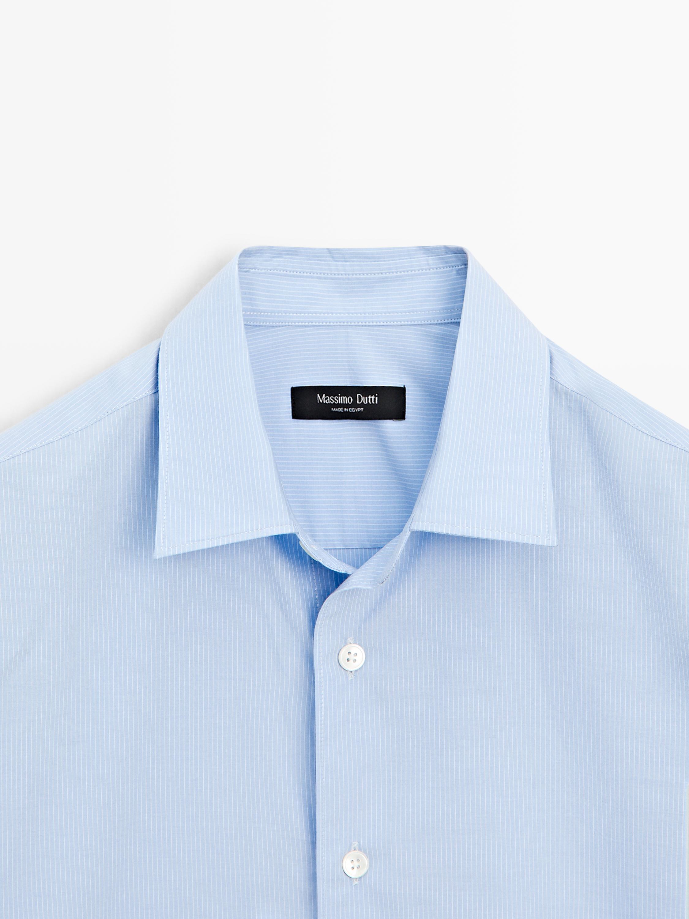 Regular fit striped poplin shirt — MEDIUM BLUE