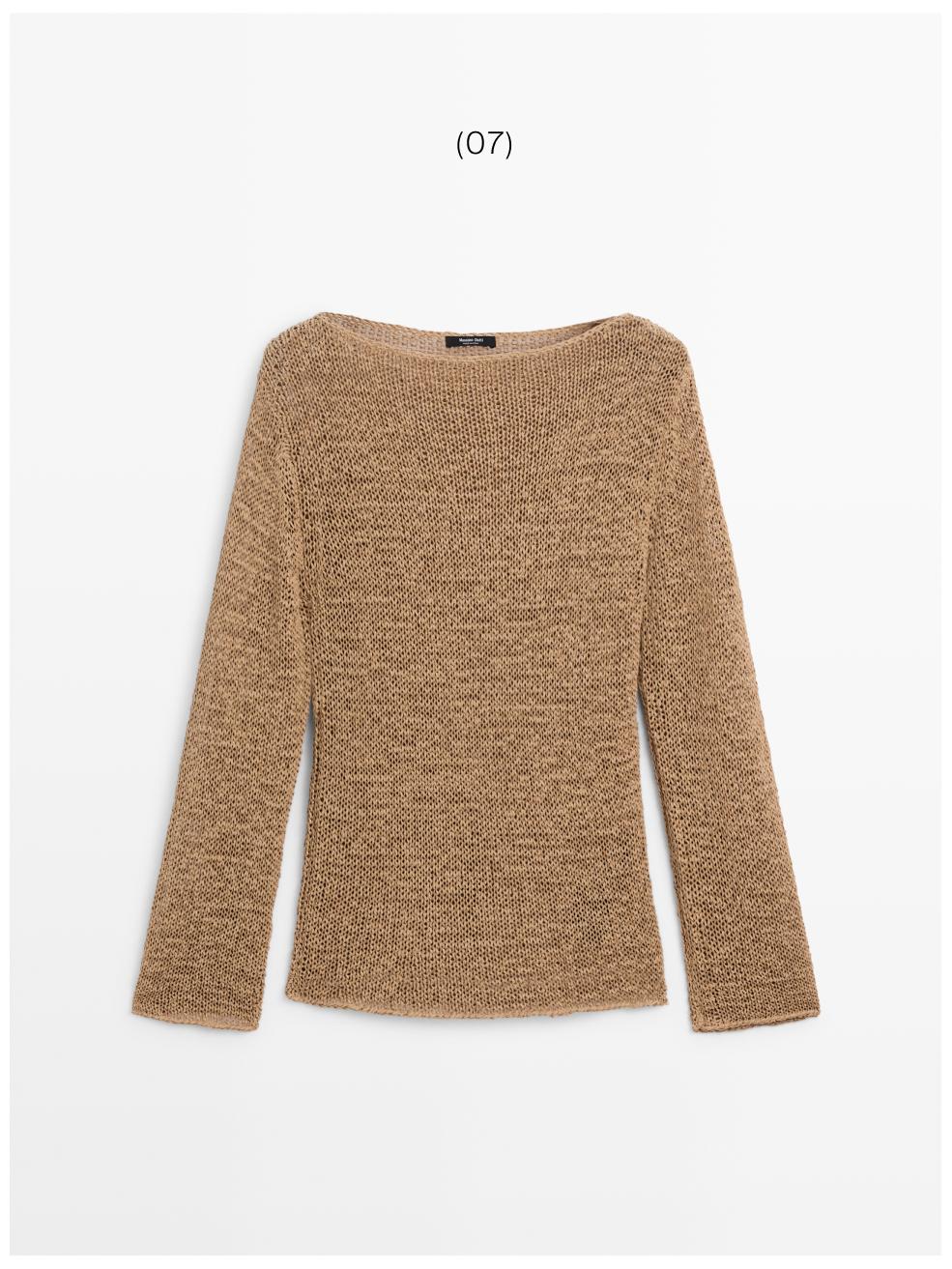 Cotton blend knit boat neck sweater — OCHRE