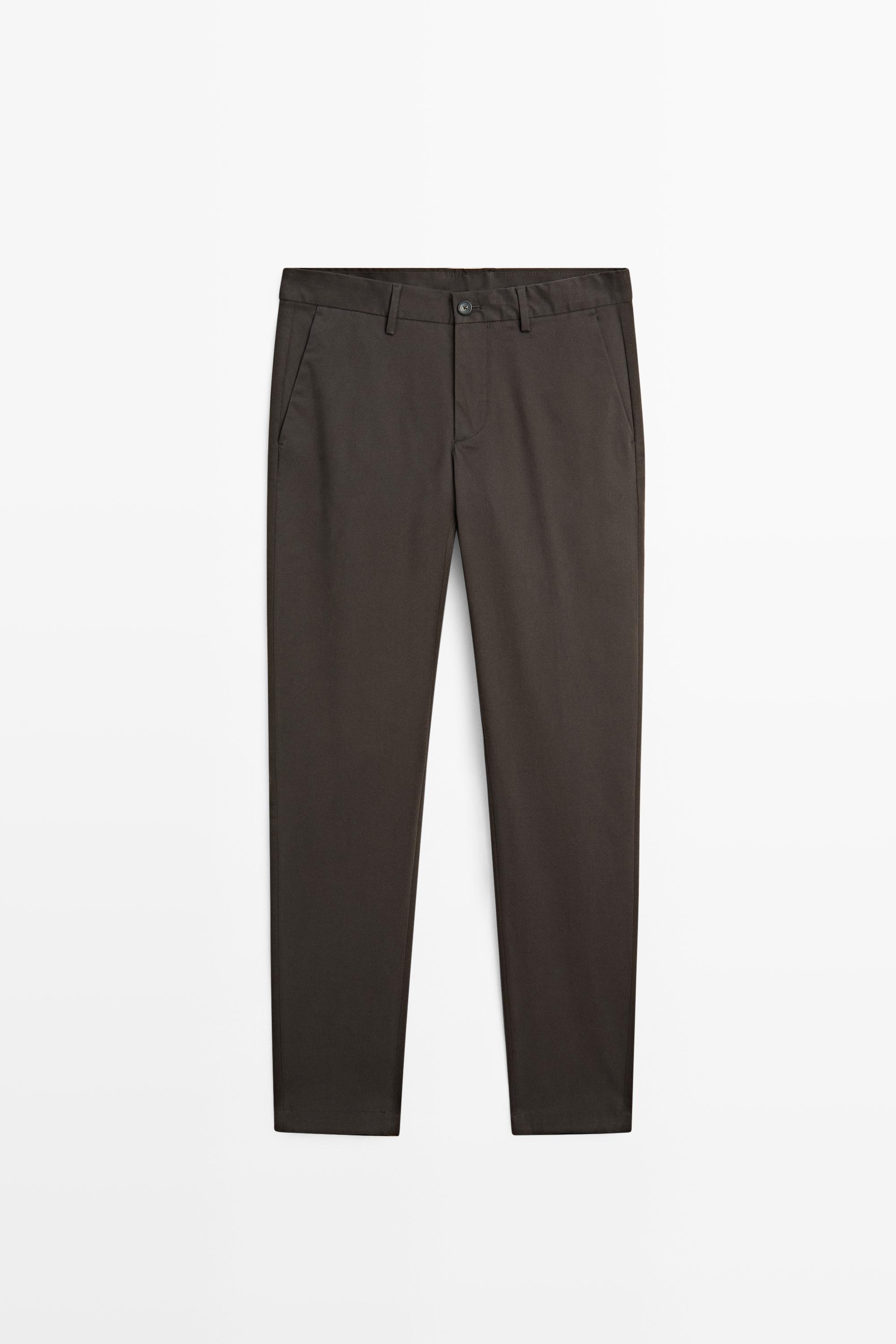 Cotton blend slim fit pants — BROWN