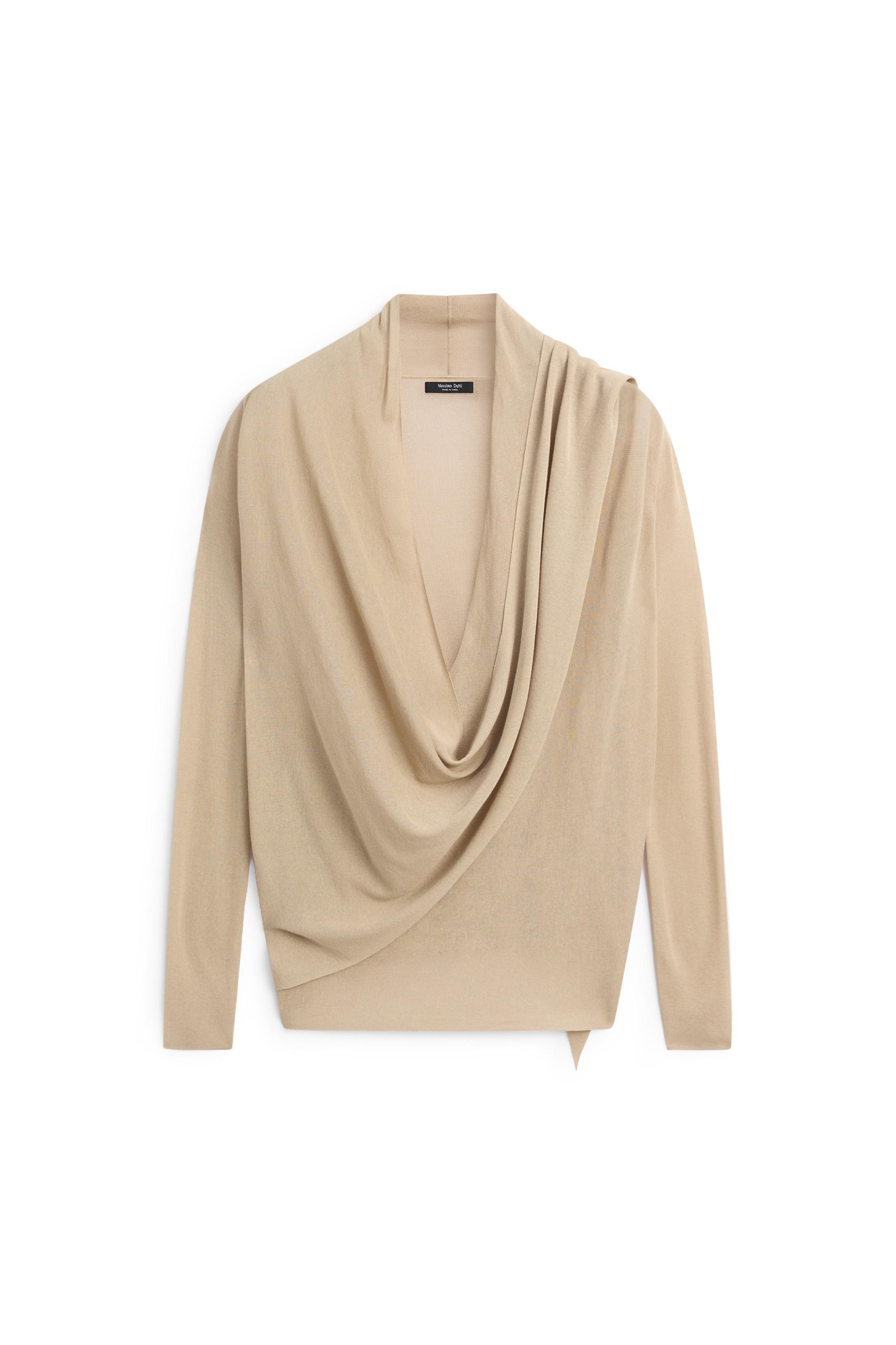 Draped wrap-effect knit cardigan — SAND