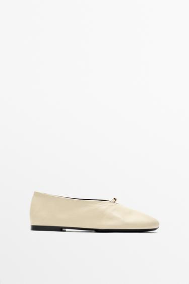 Soft leather ballet flat — ECRU 1
