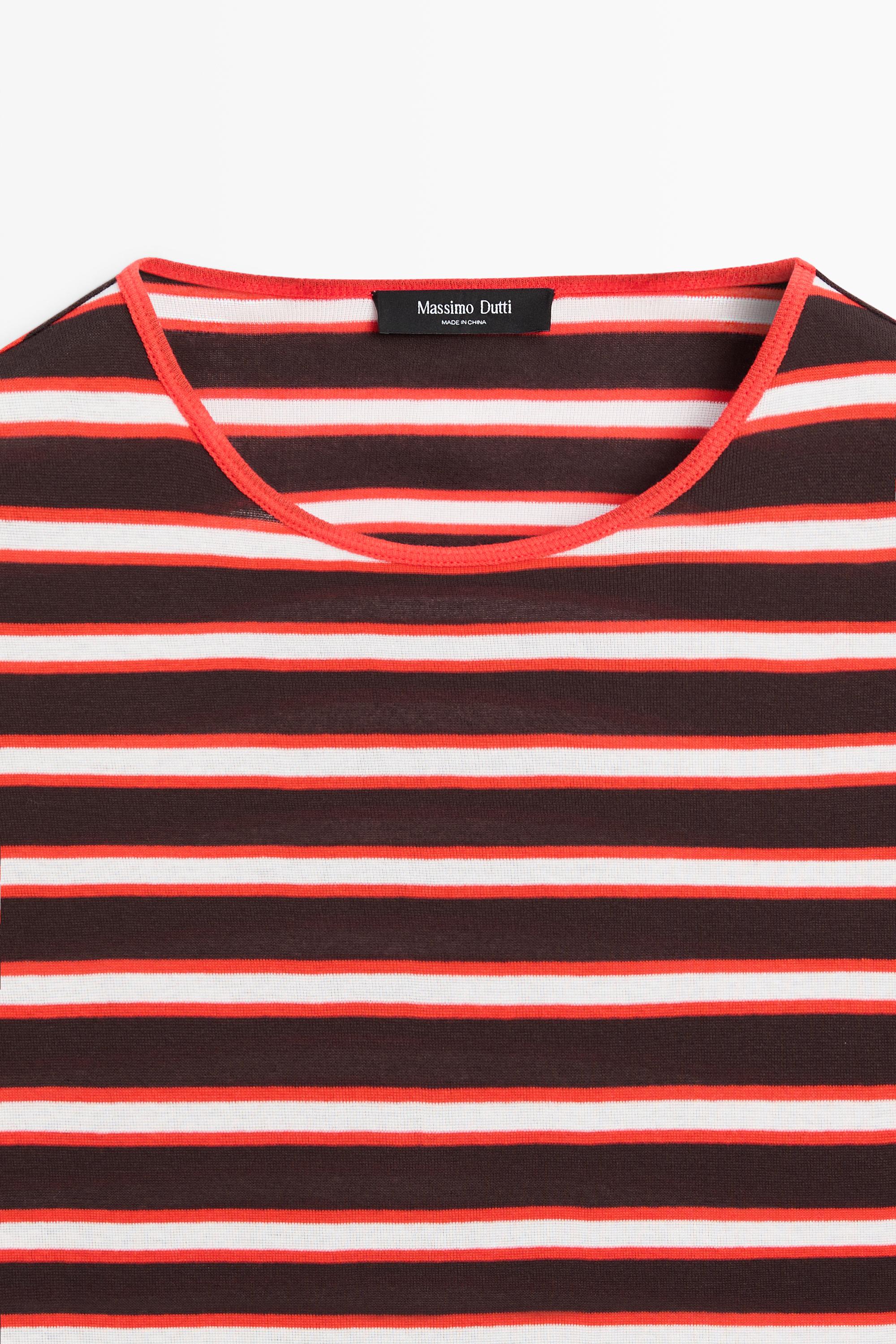 100% cotton short sleeve striped T-shirt — RED
