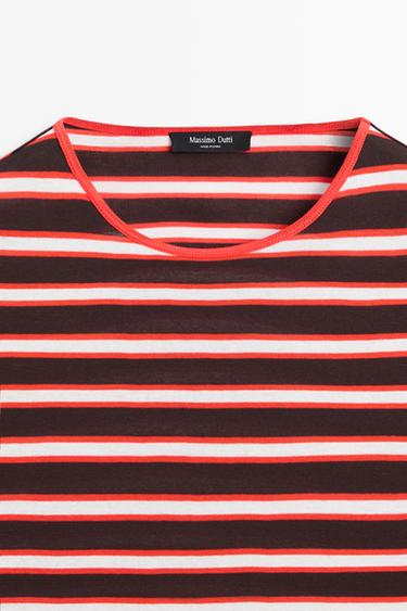 100% cotton short sleeve striped T-shirt — RED 4