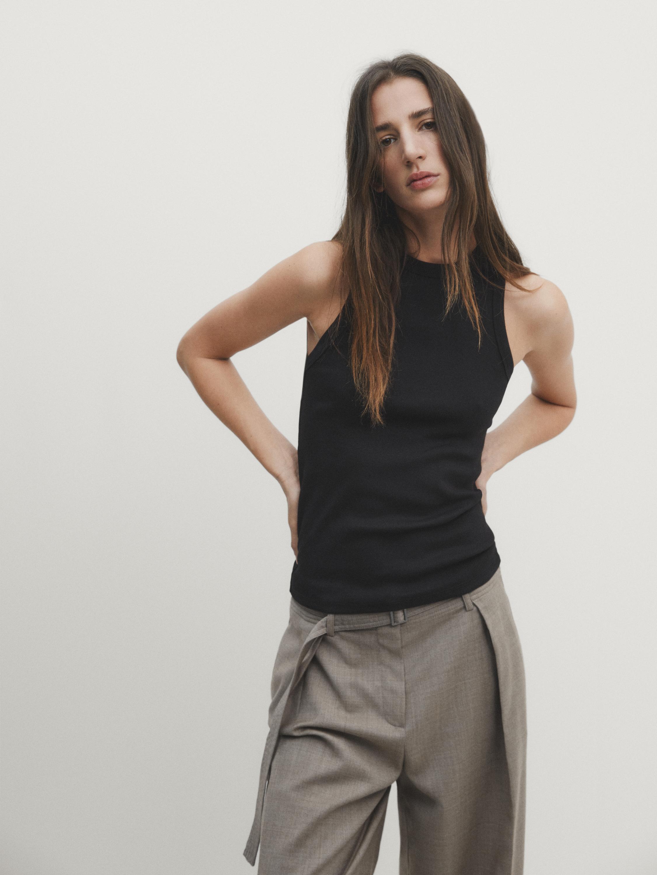 T-shirt côtelé en mélange de coton