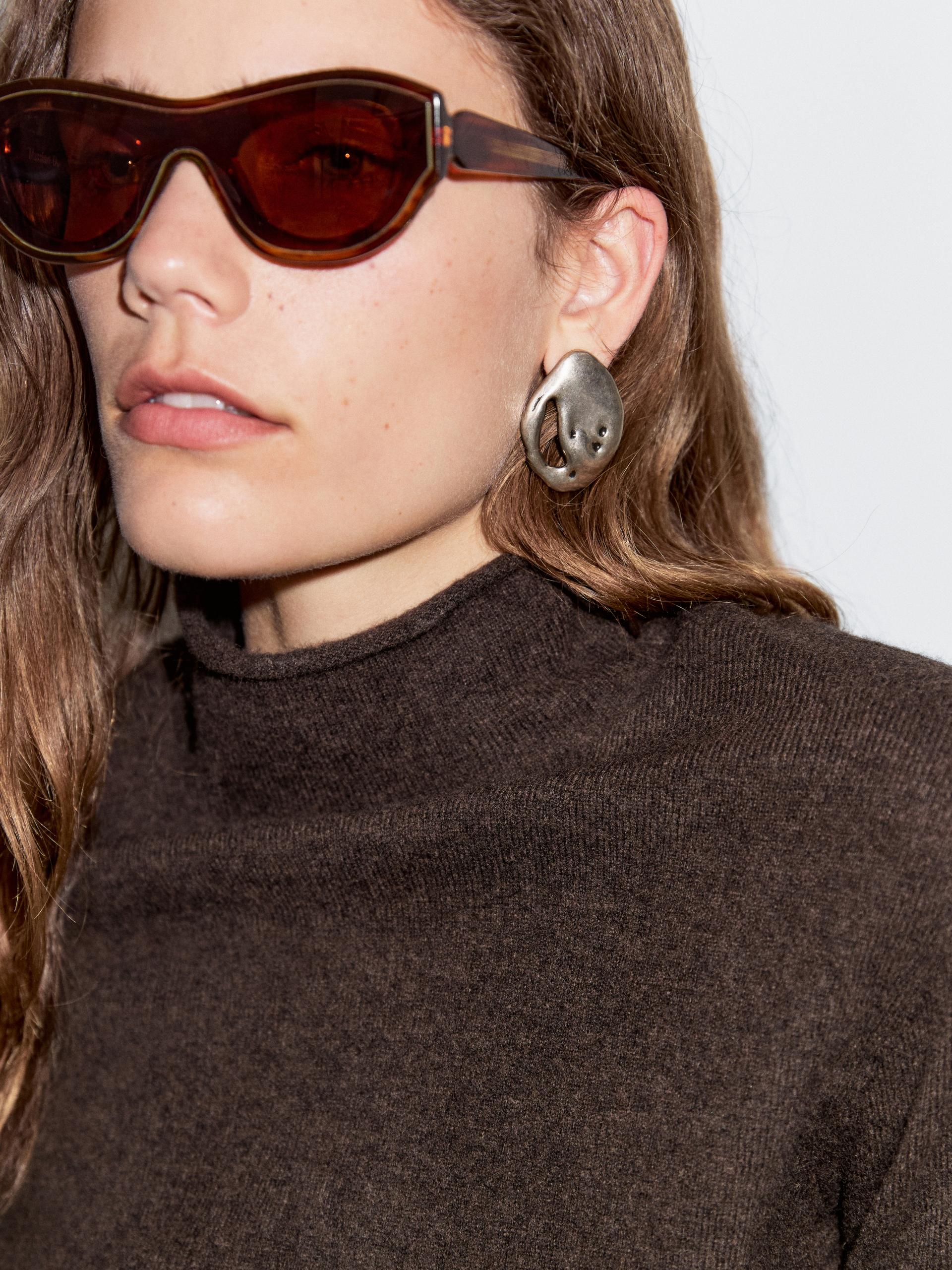 Pull À Manches Courtes En Maille De Laine Mélangée - Chocolat - Xs - Massimo Dutti - Femme