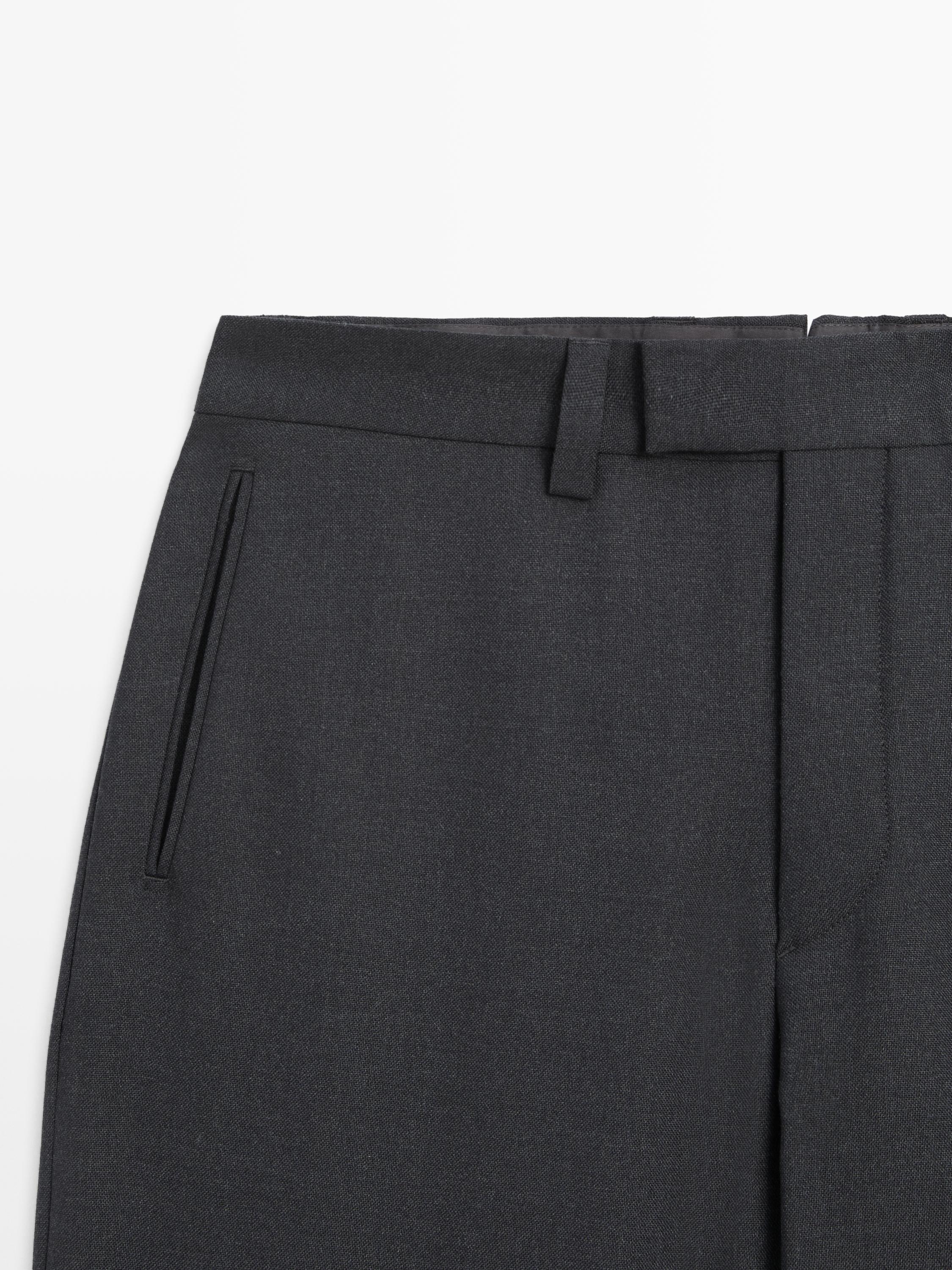 Tailored three-ply wool barrel fit trousers — CHARCOAL