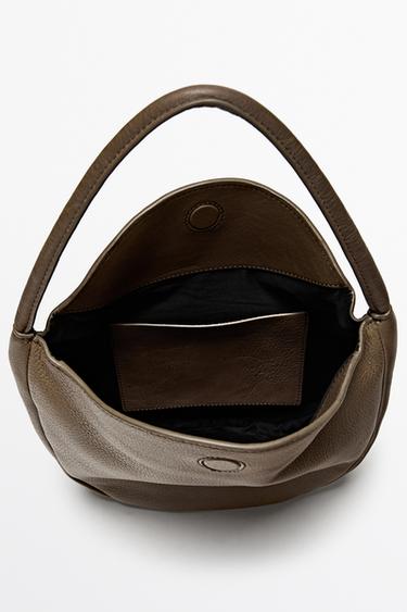Nappa leather mini slouch bag — KHAKI 6