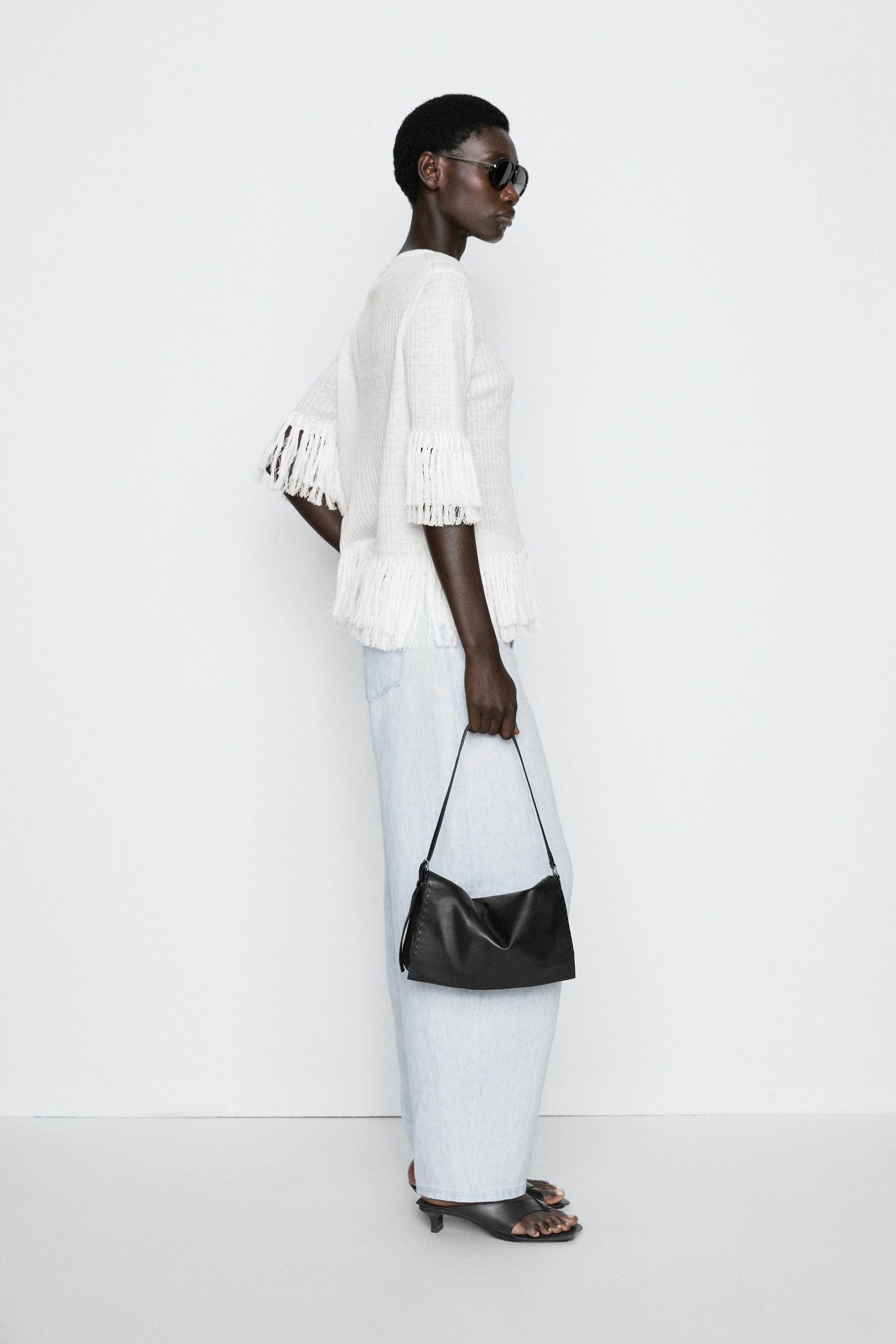 Fringe detail knit sweater - STUDIO — WHITE