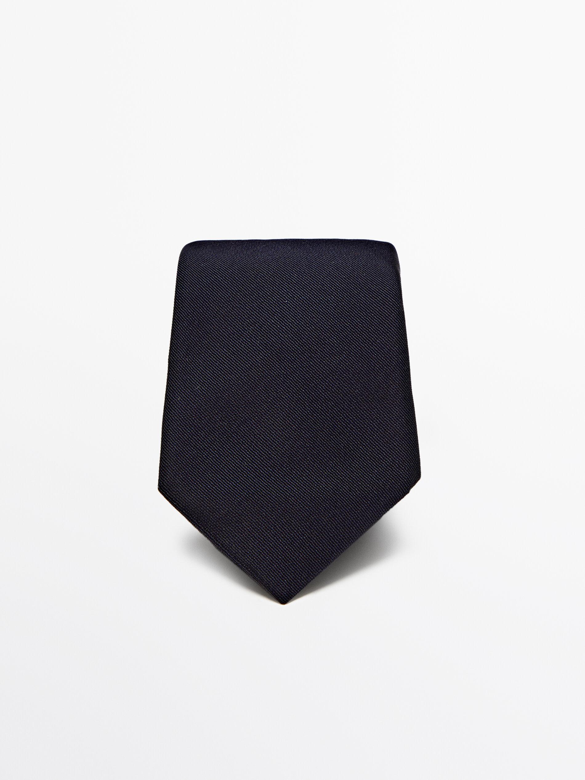 Cotton and silk blend twill tie — BLUE