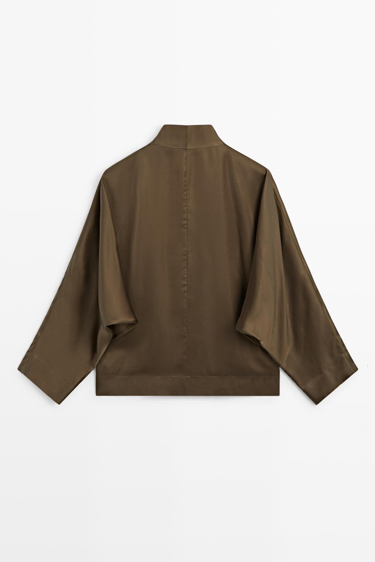 Satin wrap blouse with batwing sleeves — METALLIC