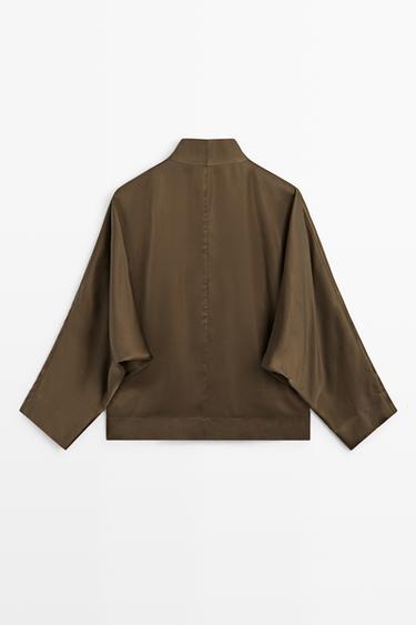 Satin wrap blouse with batwing sleeves — METALLIC 3