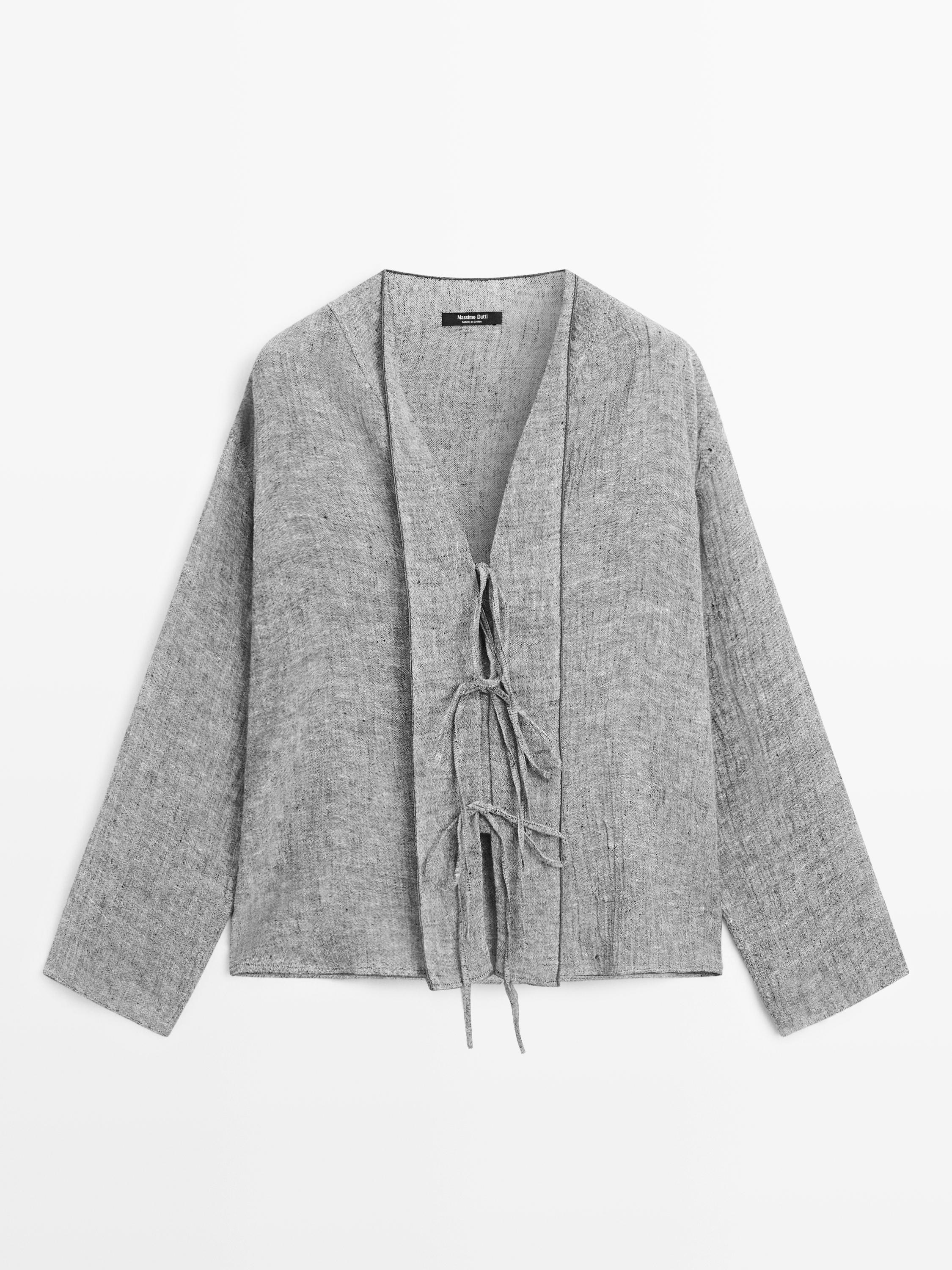 Linen blend blouse with tie details — 0-881