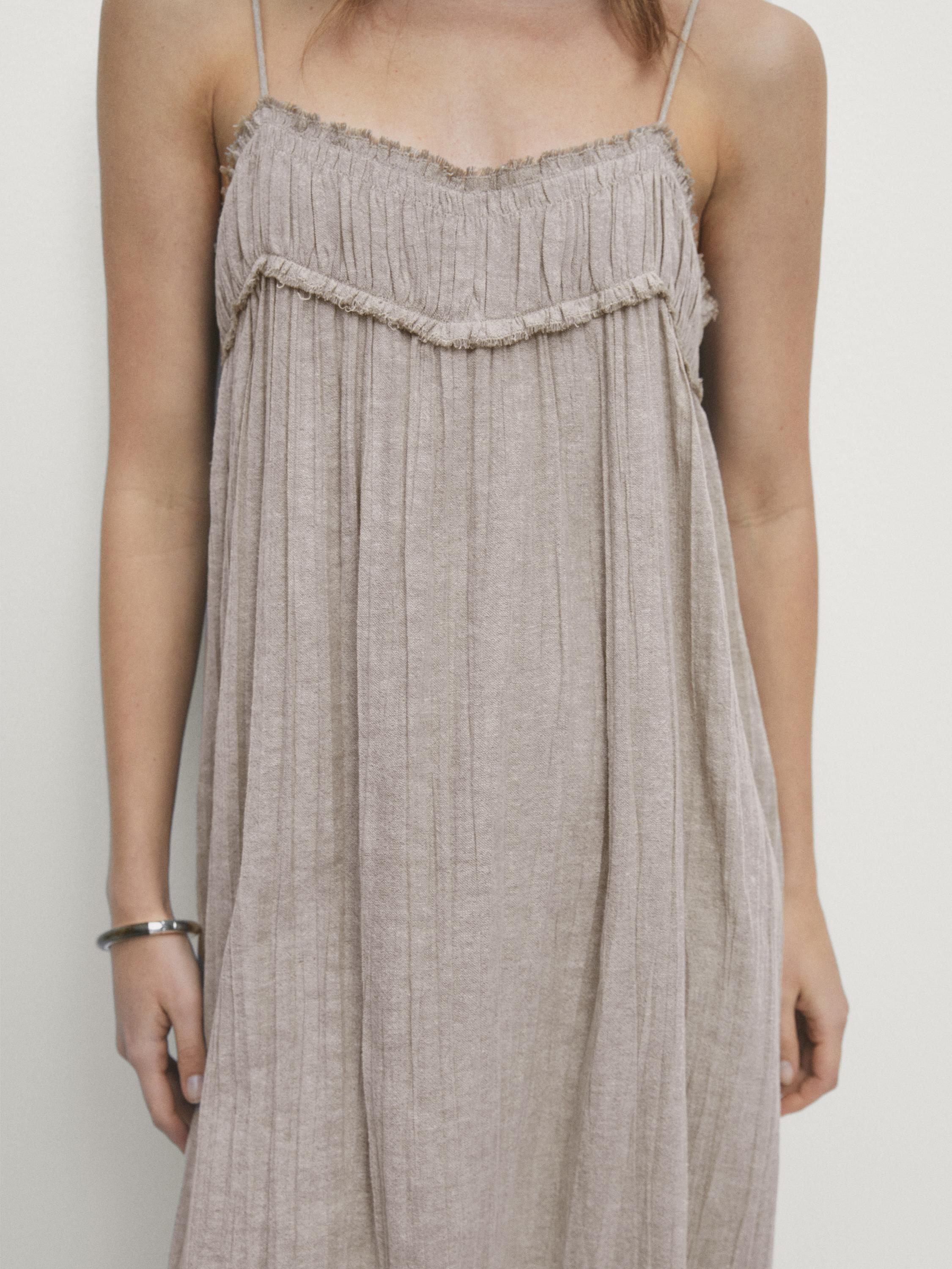 Robe midi gaufrée lin mélangé