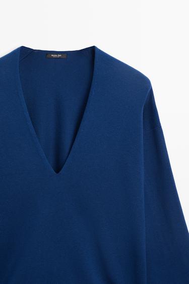 Striped V-neck knit sweater — NAVY BLUE 9