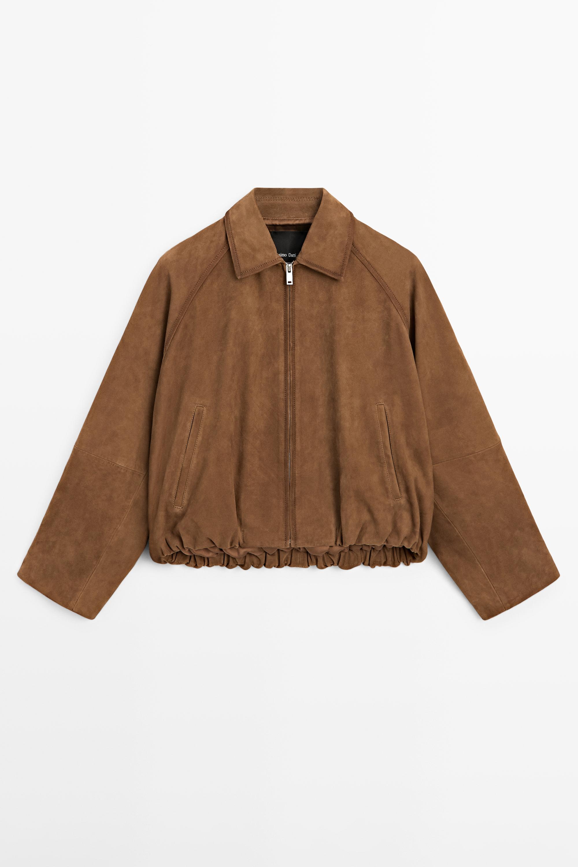 Suede leather bomber jacket
