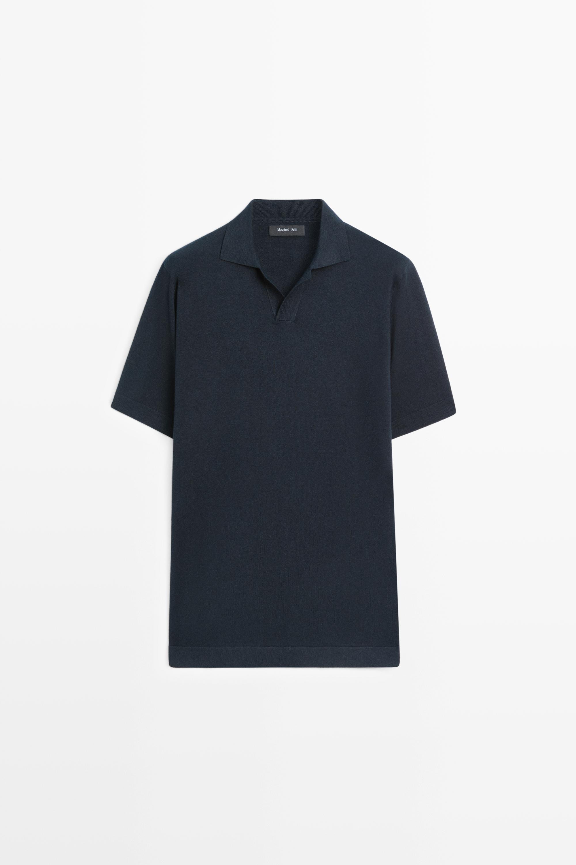 Cotton and linen knit polo sweater — NAVY BLUE