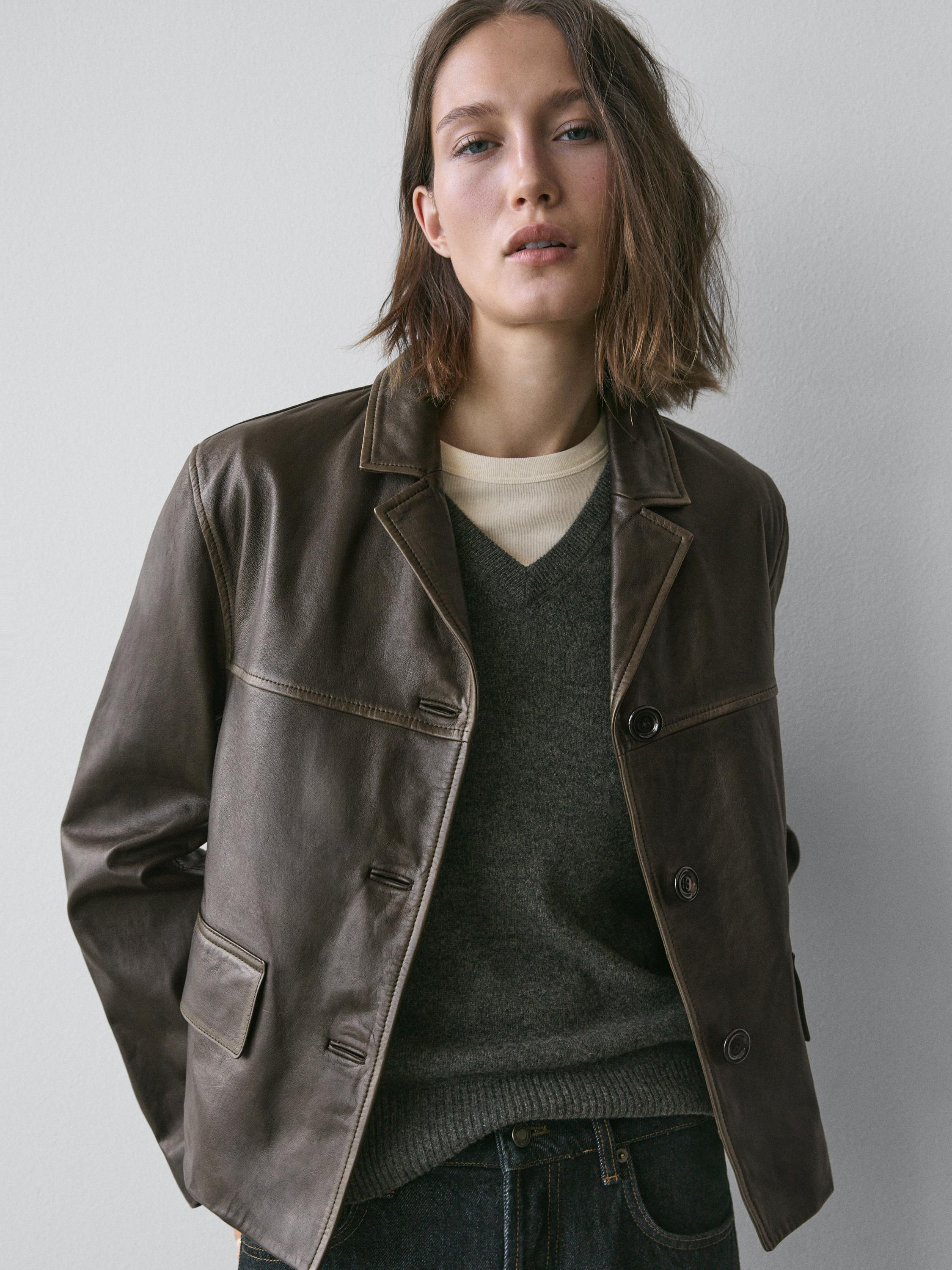 Nappa leather jacket with lapel collar