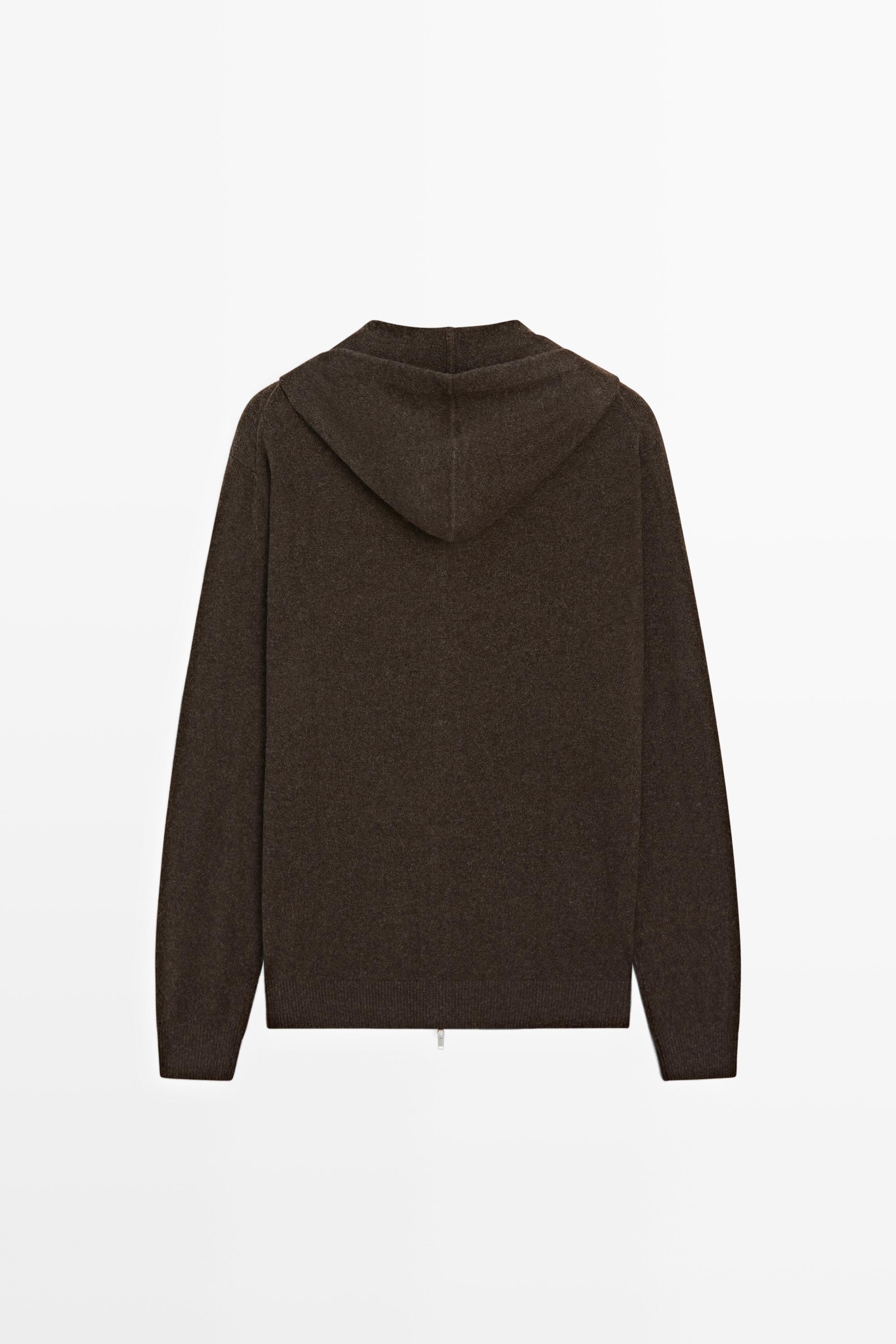 100% cashmere hooded knit cardigan — BROWN MARL