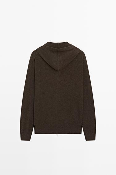 100% cashmere knit cardigan with hood — BROWN MARL 6