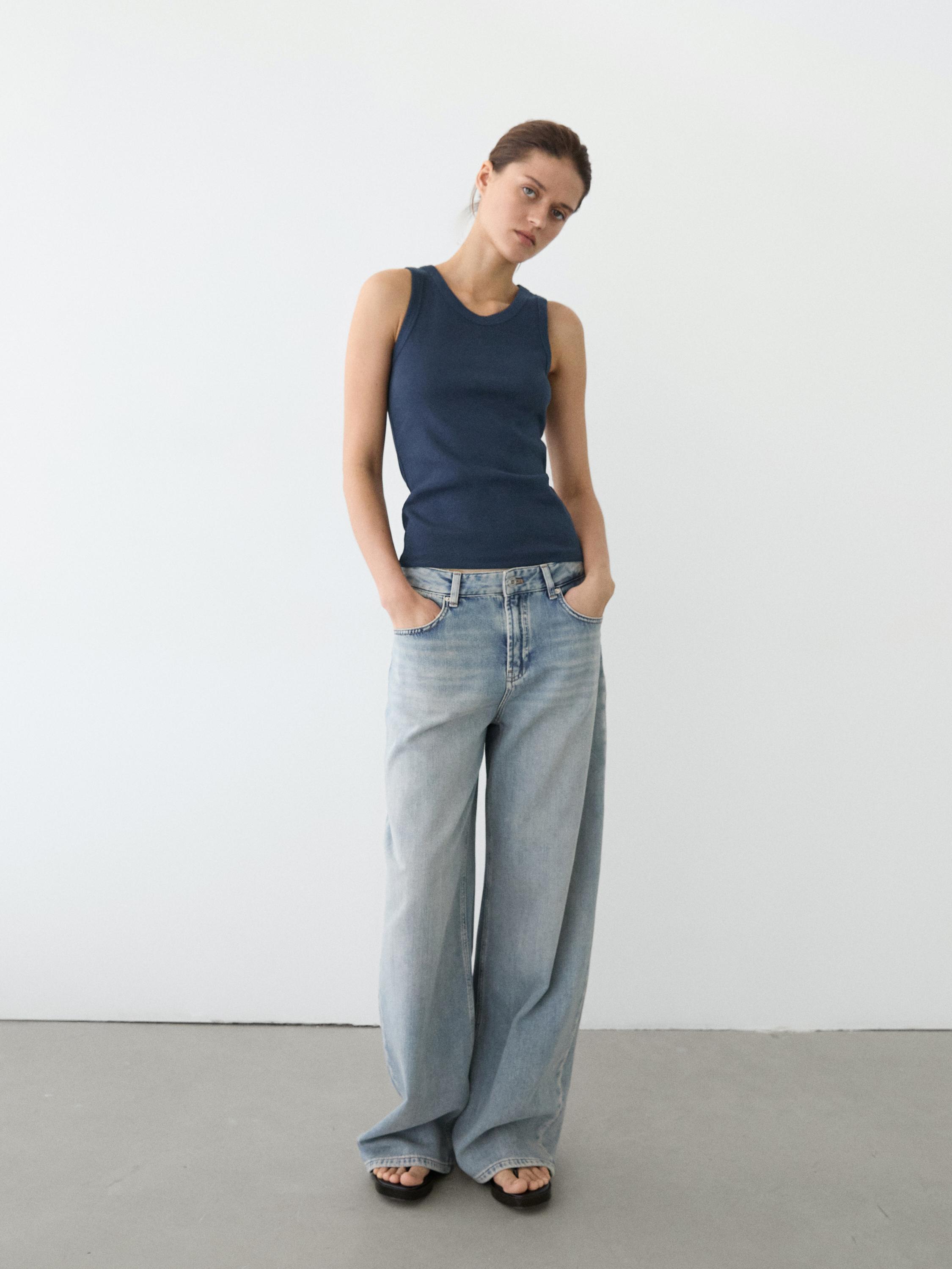 Cotton blend halter top — NAVY BLUE