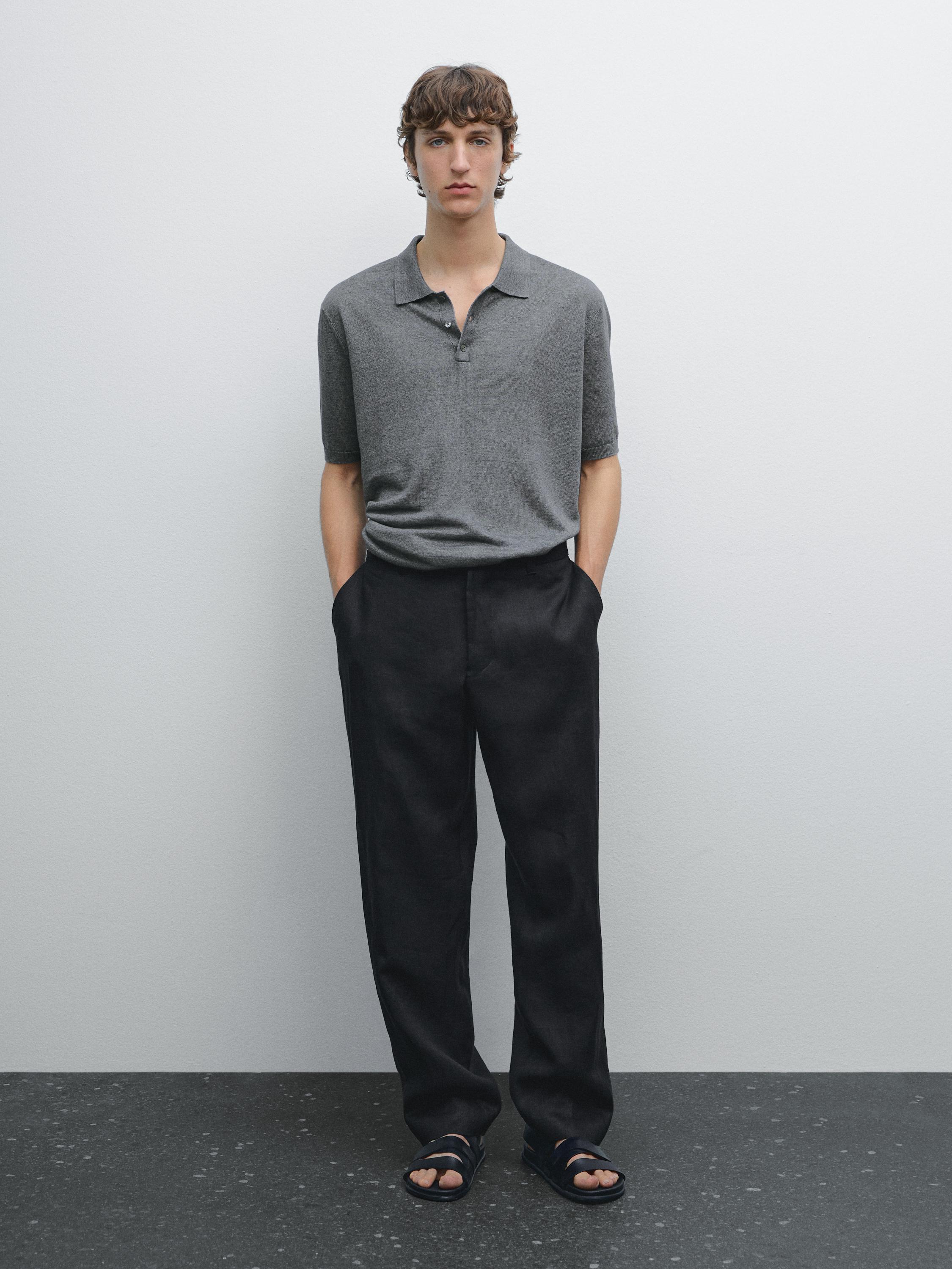 قميص بولو كتان محاك