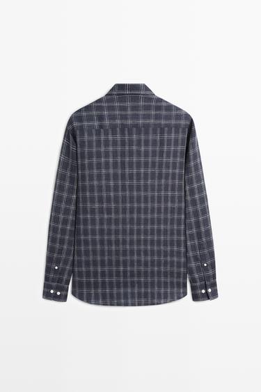 100% linen regular fit check shirt — DARK BLUE 6