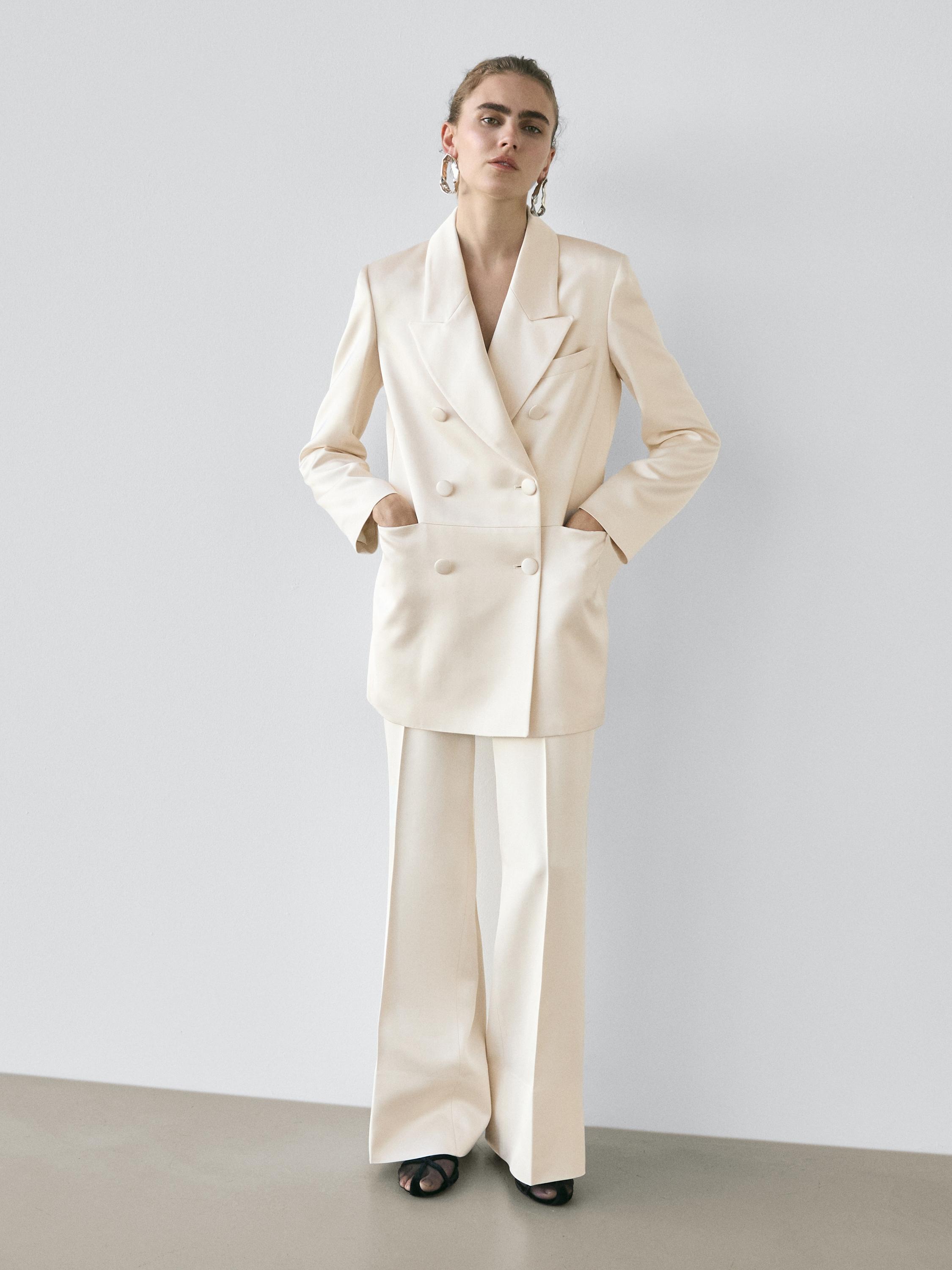 Satin blazer with buttons - STUDIO — Beige