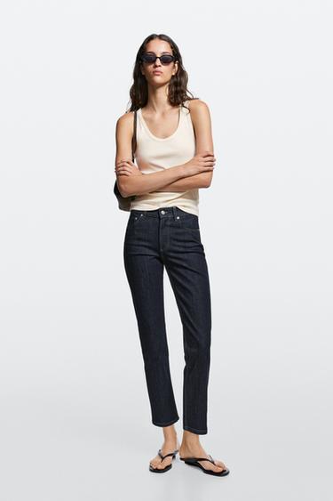 Mid-waist slim fit cropped jeans — DARK BLUE 1