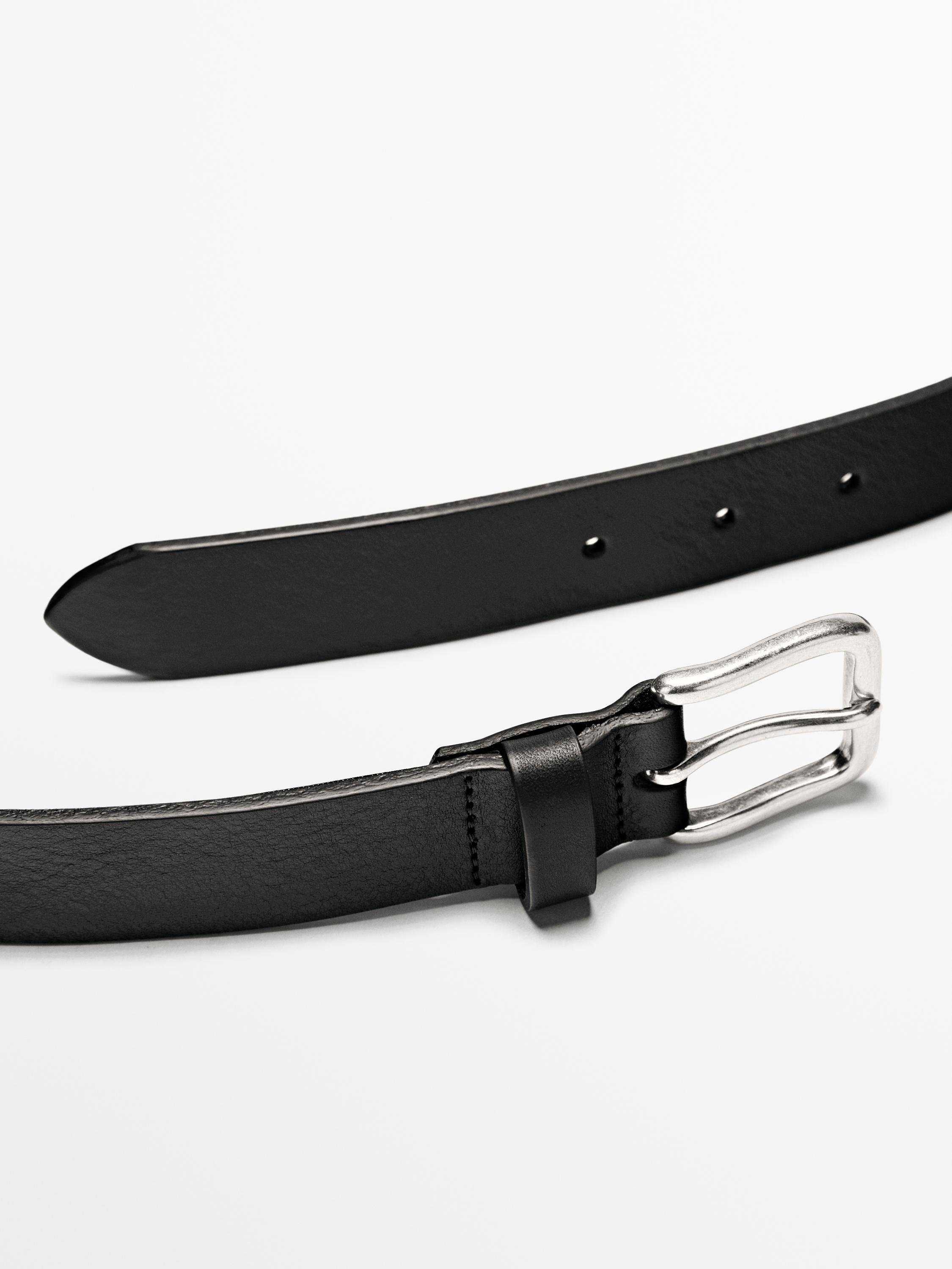 Nappa leather belt with square buckle — BLACK